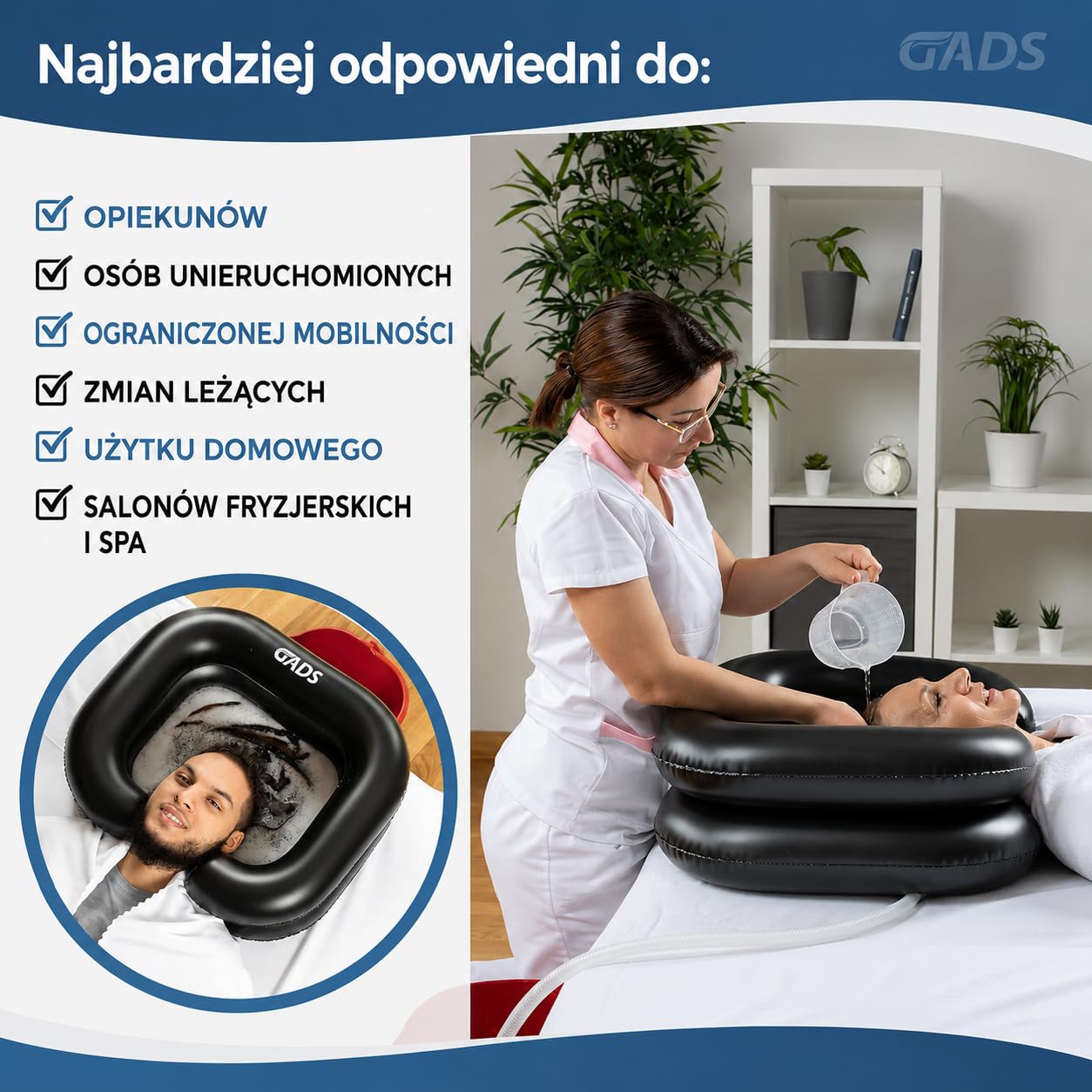 Nadmuchiwana Miska Szamponowania: Przenośne Rozwiązanie Mycia Włosów dla Osób Leżących, Starszych i Niepełnosprawnych, Idealne do Dreadlocków