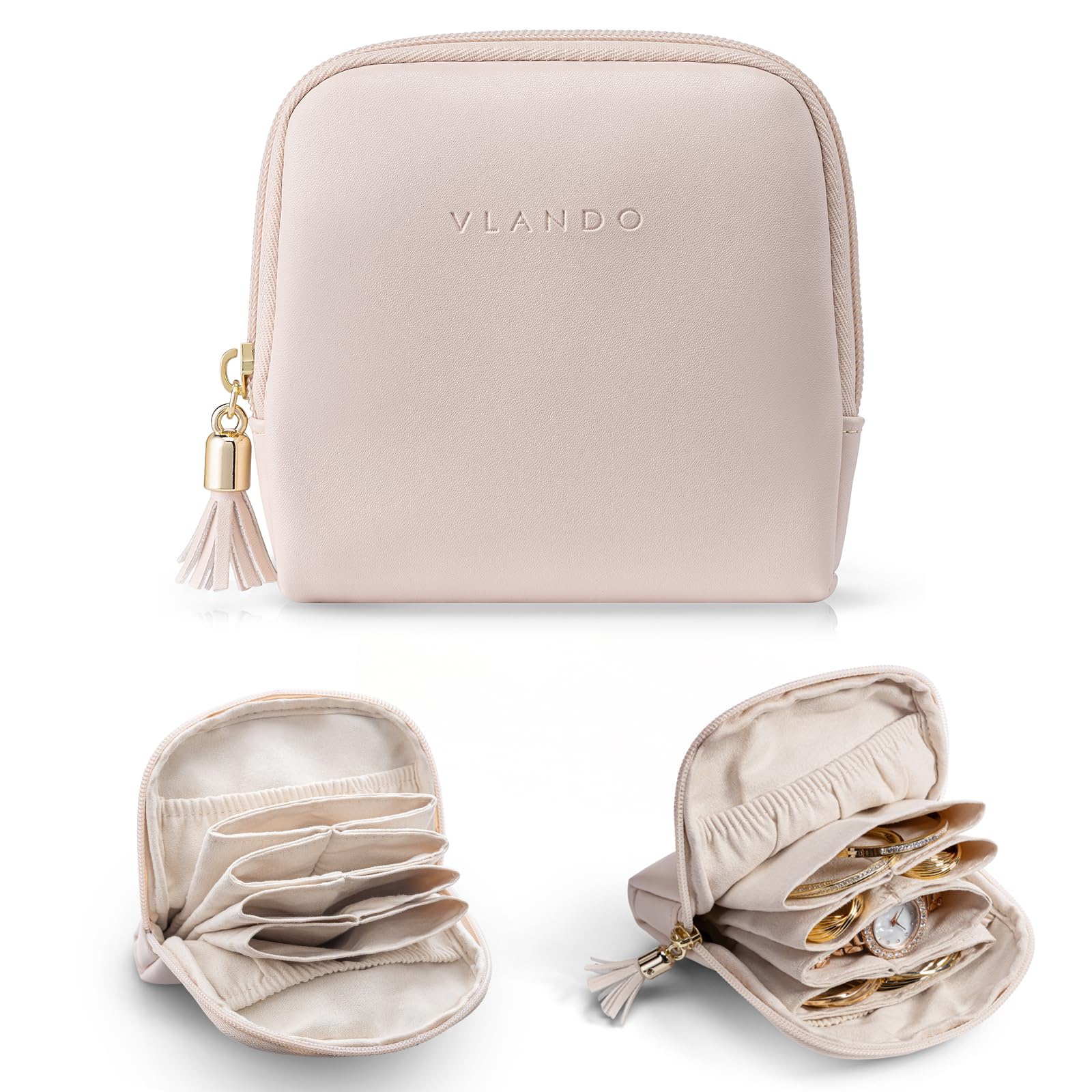 Vlando Small Travel Jewelry Organizer,Jewelry Pouch Bags,Velvet Jewelry Storage Bag for Bracelet Rings Earring,Portable Jewelry Travel Case for Traveler-Apricot Pink