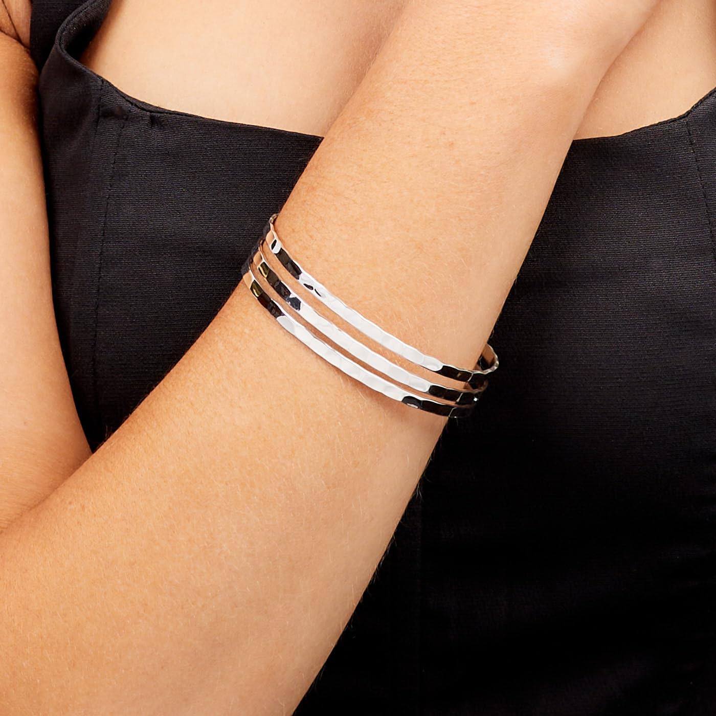 Elegant Silver Cuff Bangle Bracelet for Women | Women's 925 Sterling Silver Hammered Cuff Bracelet | Jewelry gift for Her - Image 4