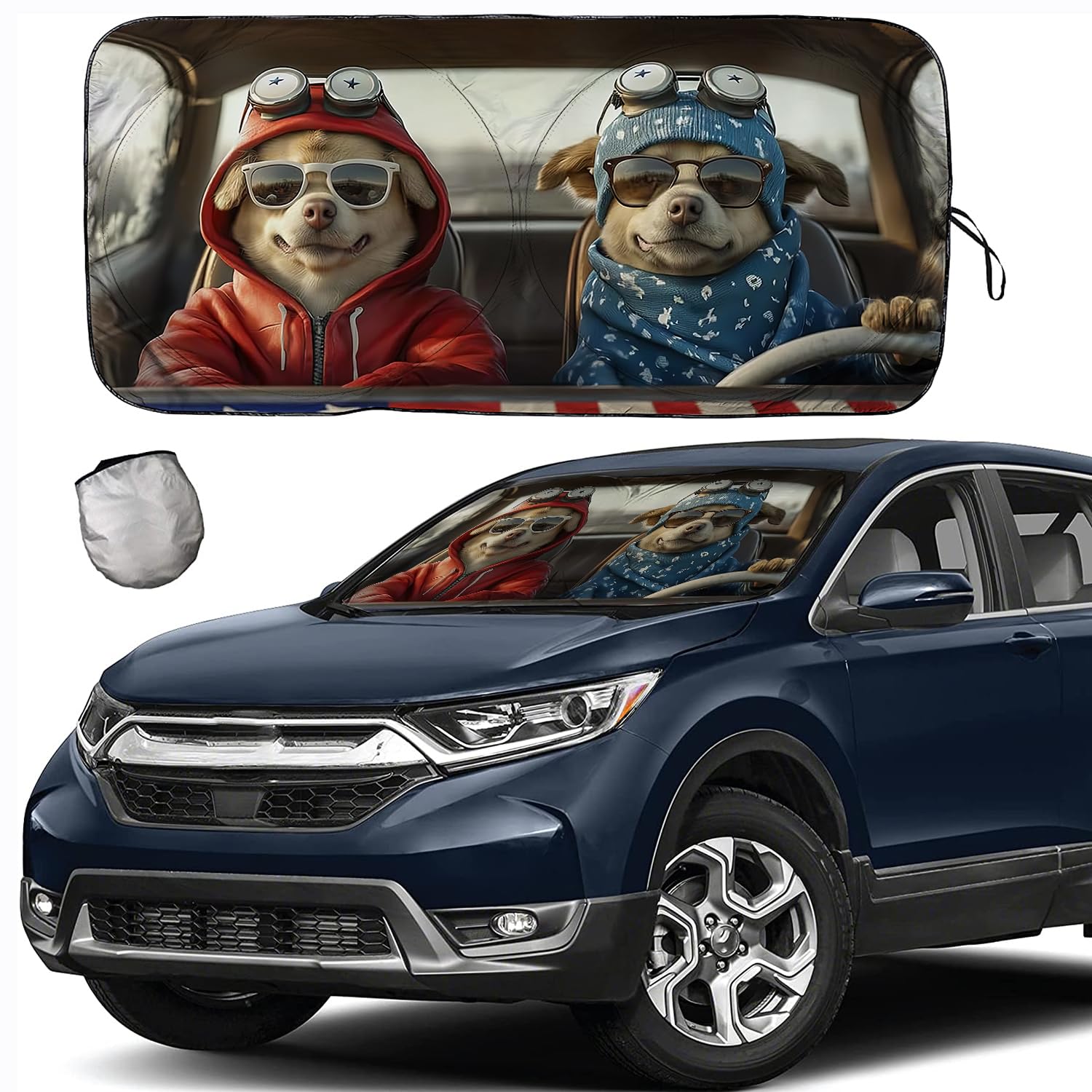 Photo 1 of [2026 Upgrade] TDCQQGQQ Windshield Sunshade, Universal Fit for 46-64” Width x 34” Height, Cute Dog Design, UV Protection, Keeps Car Cool, Fits Windshield Height 28-34 Inches