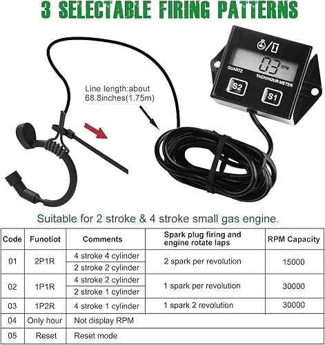 Miniatura 4 de Yooreal Tacómetro digital con batería reemplazable, medidor de revoluciones por minuto para scooter, tractor, motosierra, motor fuera de borda,