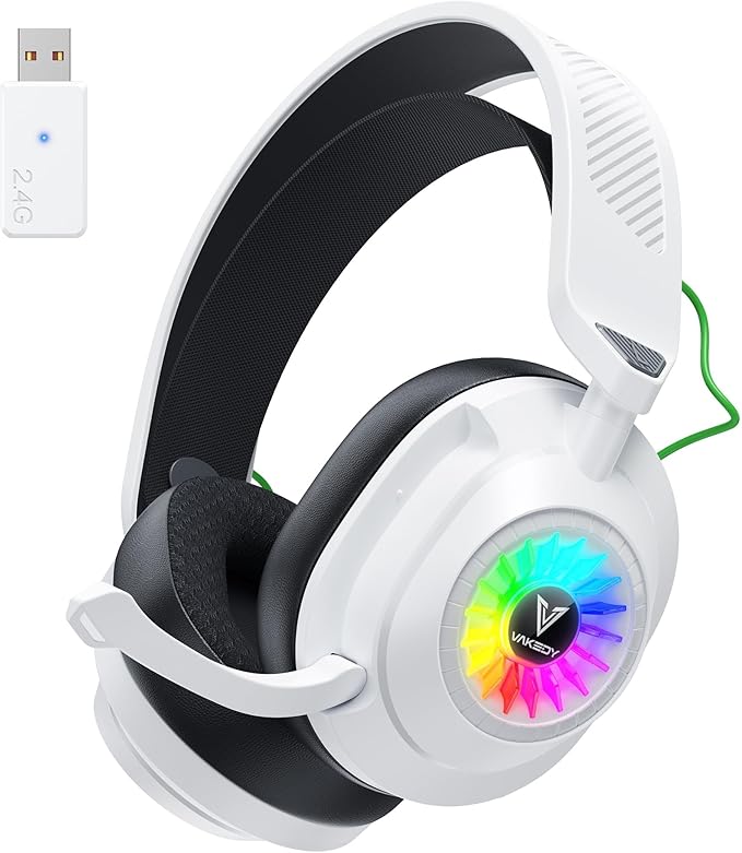 HW10 Casque Gaming sans Fil,Bluetooth Casque avec Micro Antibruit Lumières RGB,pour PS4,PS5,PC,Mac,Mobile,Casque Gaming sans Fil à de Commutation - Blanc