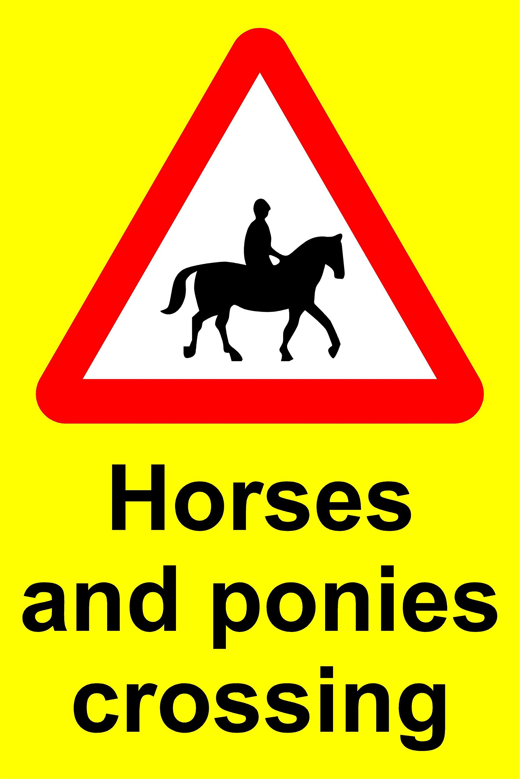 Horses and ponies crossing Safety sign - 1.2mm Rigid plastic 300mm x 200mm