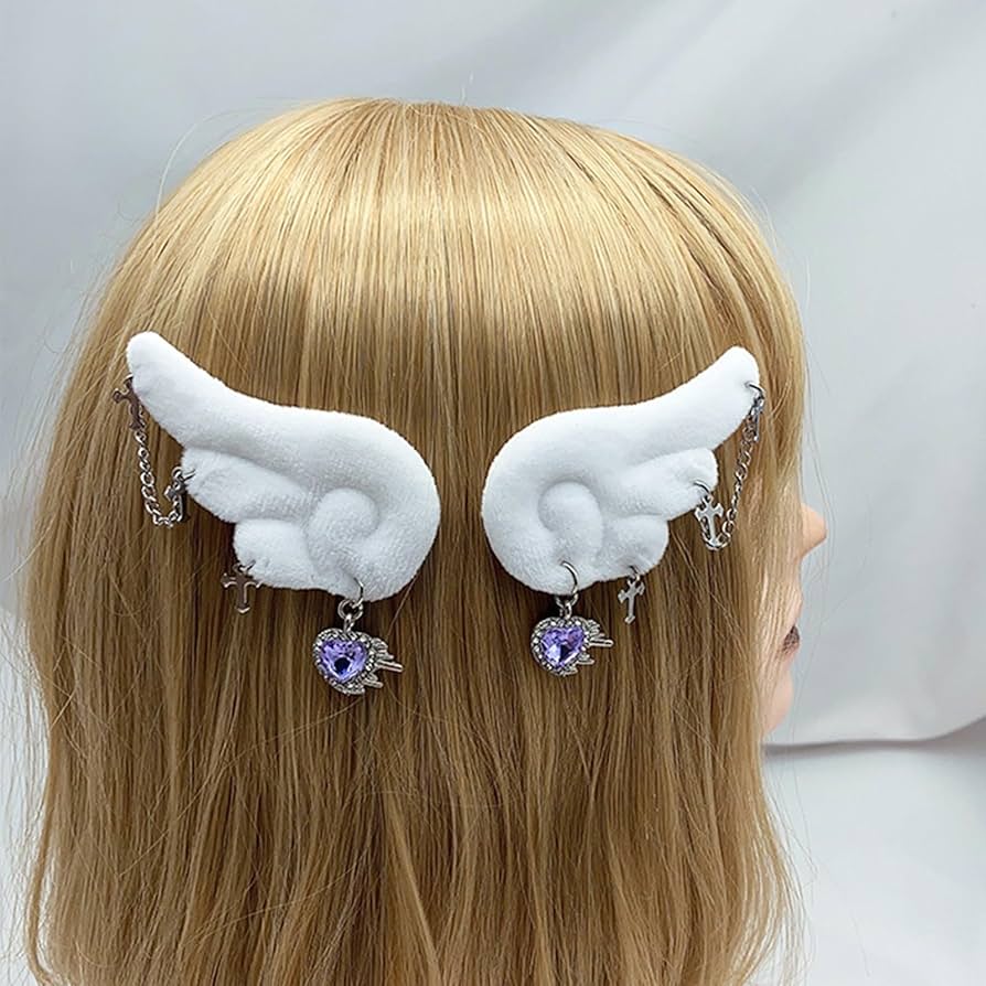 Amazon.co.jp: Facaig かわいい天使の羽のヘアクリップ ハート 十字架