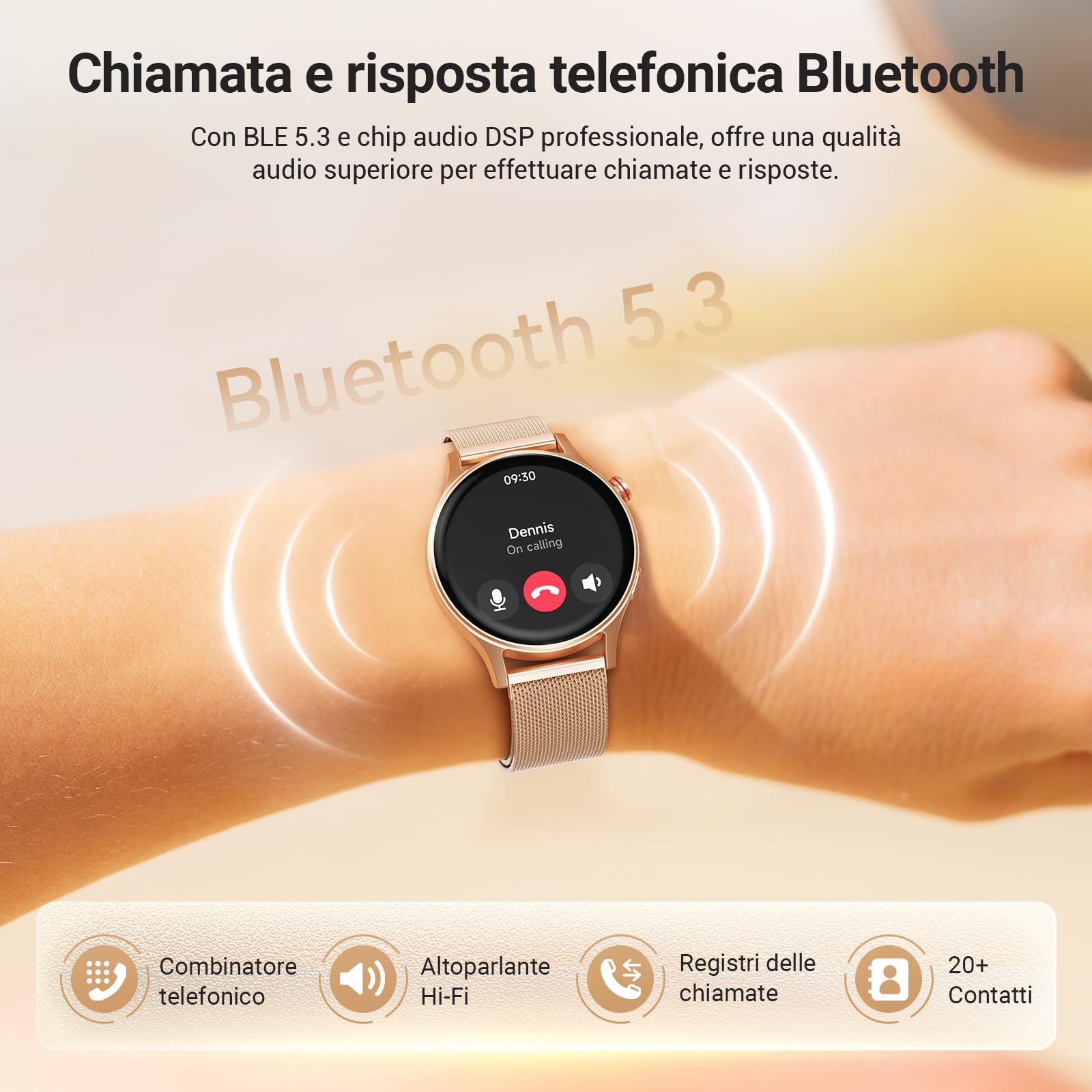 Smartwatch Donna Uomo, 1.32" AMOLED Orologio Fitness Tracker con Effettua/Risposta Chiamate Bluetooth, Contapassi/Cardiofrequenzimetro/Sonno, Impermeabile IP68 per Android iOS Quadrante Rotondo