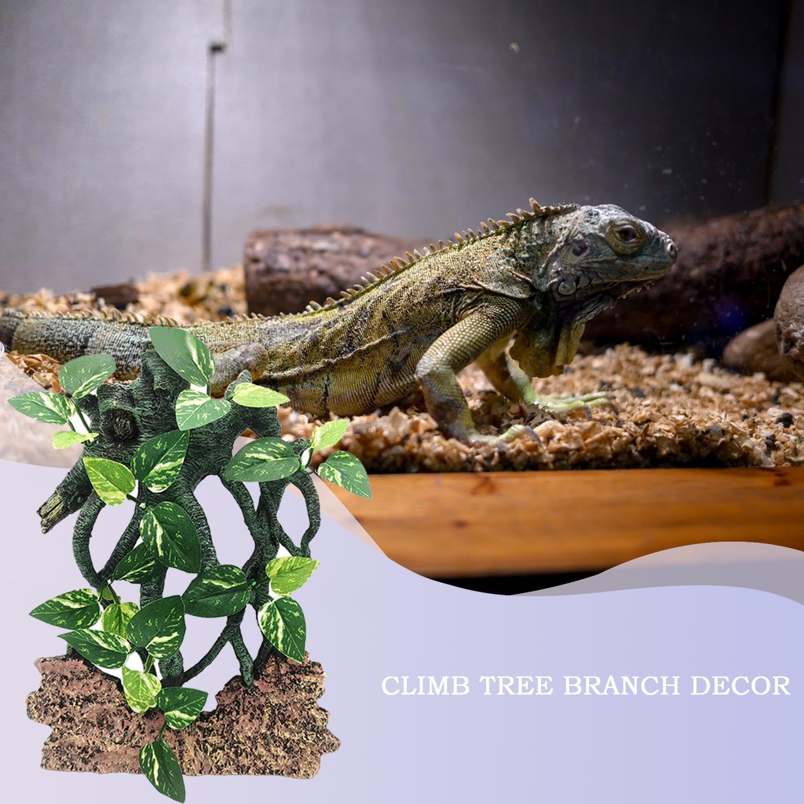 Decoración del tanque de serpientes, ramas para reptiles - Rama del árbol de succión con hojas,Decoración de la jaula de camaleón, decoración del terrario de serpiente, accesorios de tanques de lagart