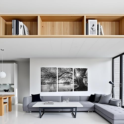 Miniatura 5 de sechars - Impresiones en lienzo para pared, diseño de árbol blanco y negro en lienzo amanecer, arte de pared, paisaje de lago, impresión giclée en