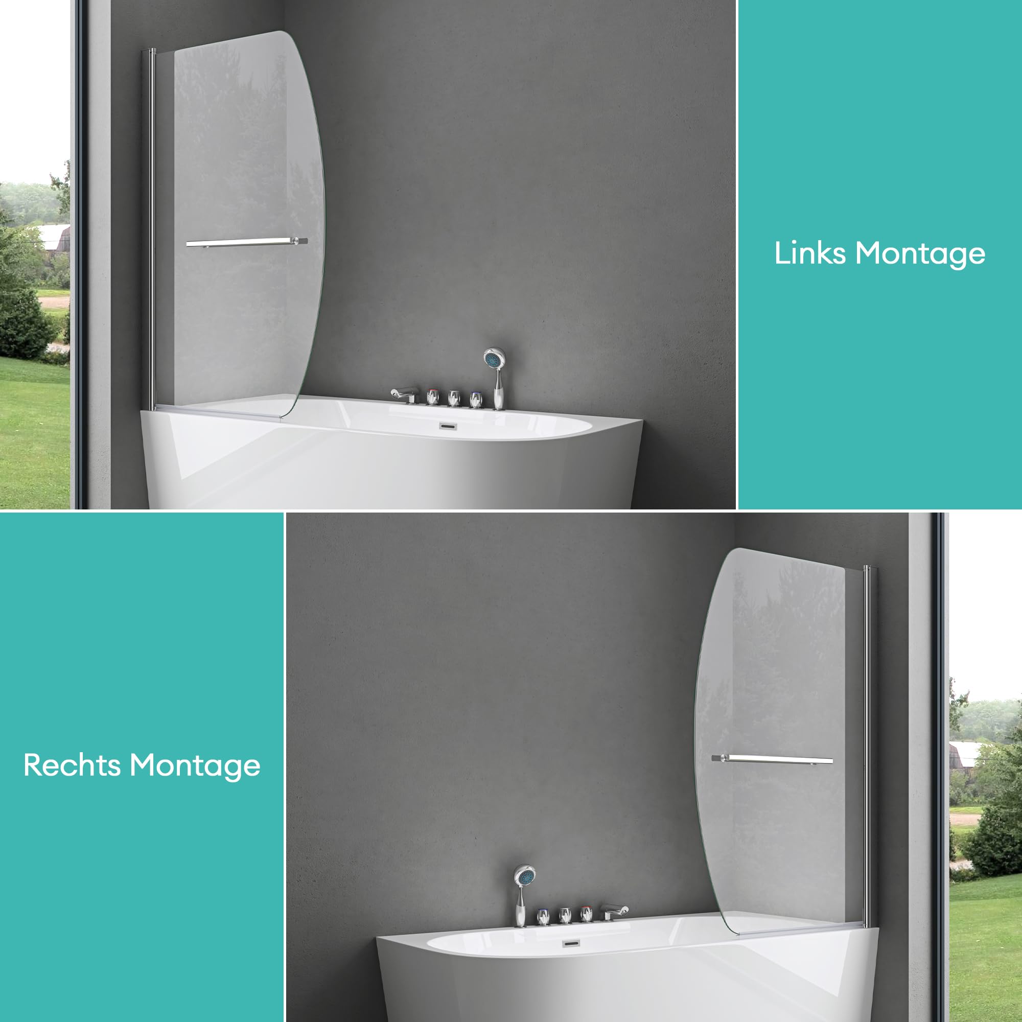 doporro mampara de ducha de diseño 90x140 cm para fijación a la bañera mampara de ducha vidrio de seguridad templado 6 mm con recubrimiento NANO mampara de baño abatible
