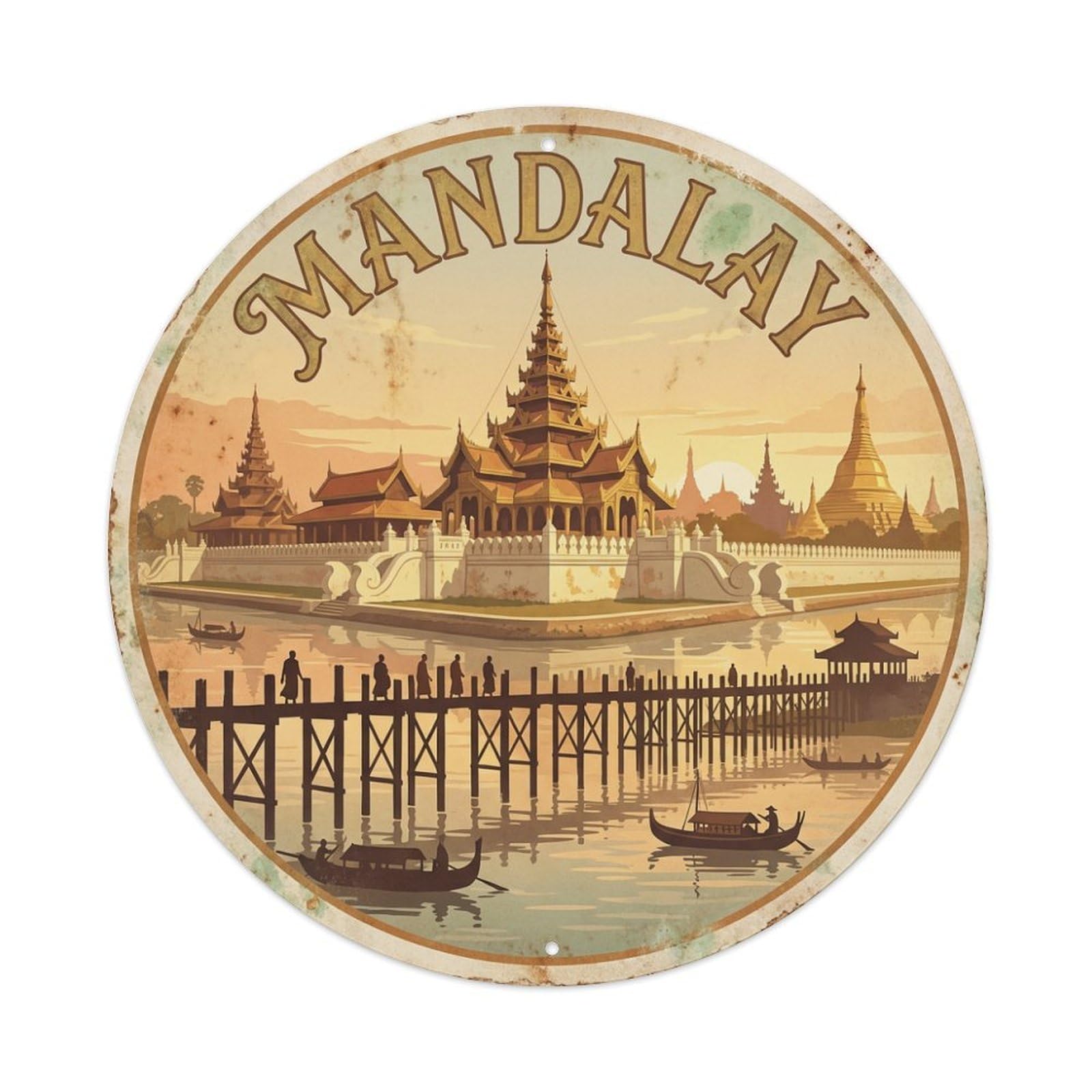 Retro Travel Myanmar Mandalay Metal Tin Sign
