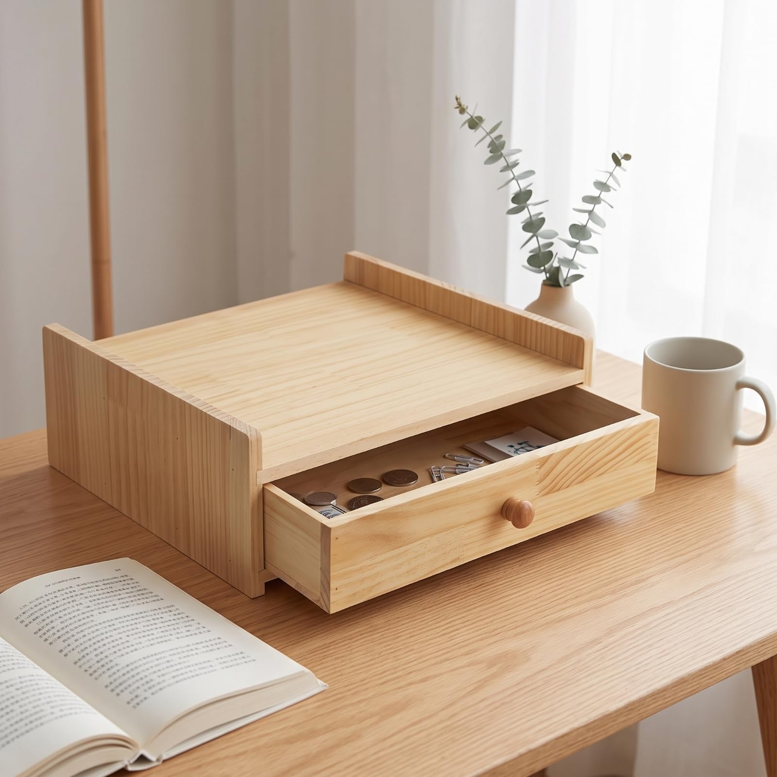 Perfeclan Contenedor para Caja Organizadora Soporte para Base Estable Estante de Madera con Paneles Laterales y Adecuado para Callejeros Locales Comerciales de Cobro