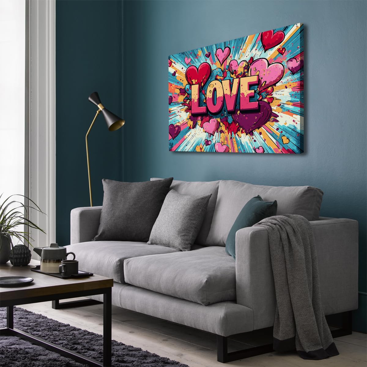 TOANGWALL Serca miłość płótno sztuka ścienna pokój dziecięcy retro popping oprawiony plakat drukuje trend komiksowy styl pop art słodki obraz na poddaszu dekoracja 90 x 110 cm