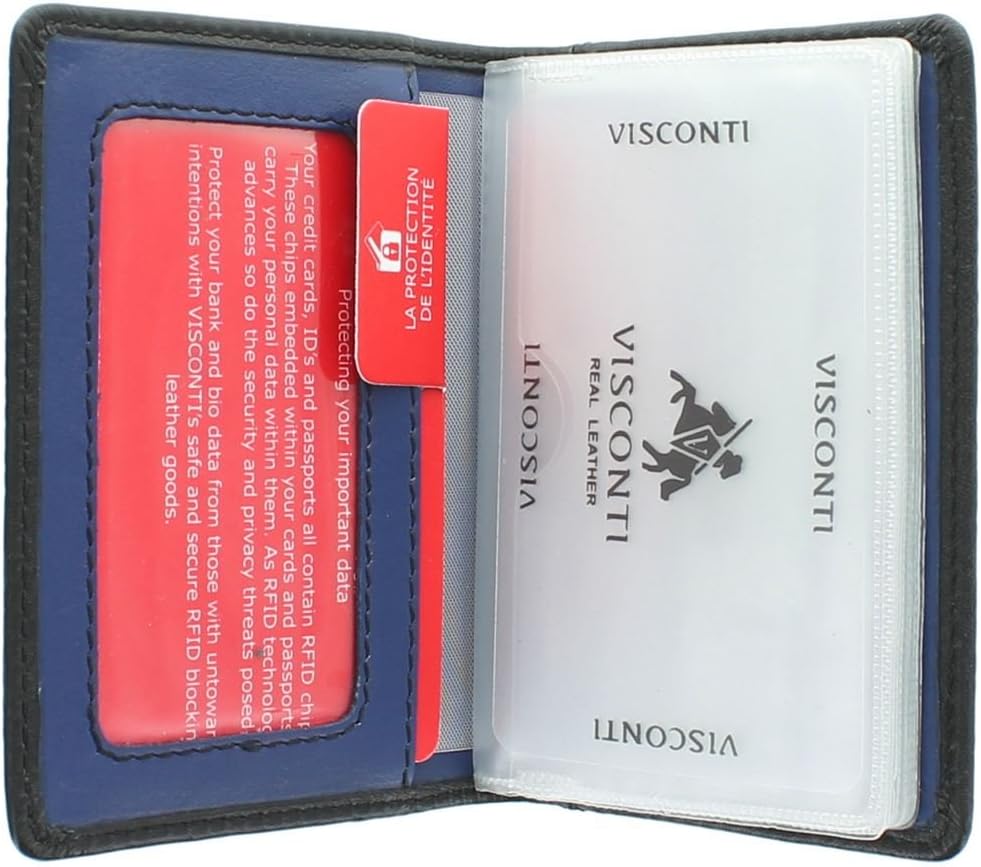 Visconti Slim Collection Laser Leather Card Holder with RFID Protection VSL24 Black/Cobalt