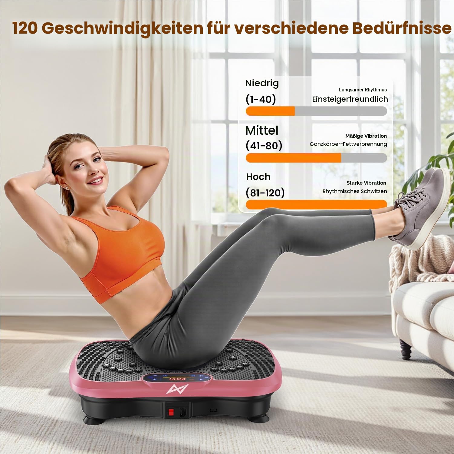 AXV Vibrationsplatte Testsieger, Rüttelplatte Sport für Zuhause,Vibration Plate mit 120 Stufen und 5 Modi, 150 kg Belastbar, mit Bluetooth, für Ganzkörpertraining, Abnehmen, Fettverbrennung