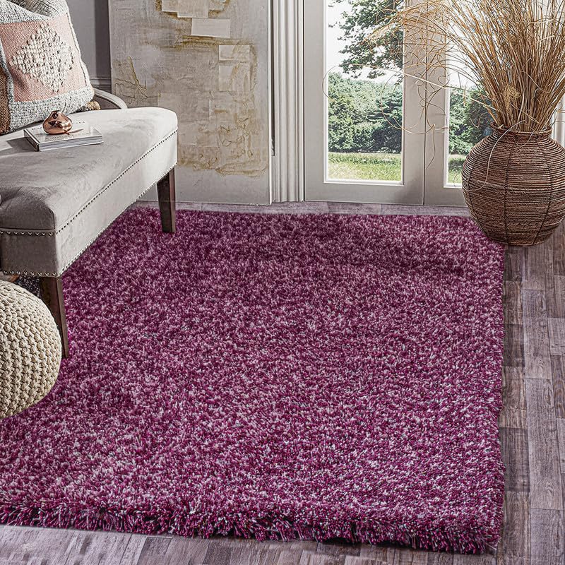 Image of FIASCO Premium Tie Dye Shaggy Carpet Ultra Soft Microfiber | 2 Inches Pile Height Back in Canvas Shaggy Carpet for Living Room | Bedroom | Hall | Guest Room | 6x9 Feet Purple Ivory Mix