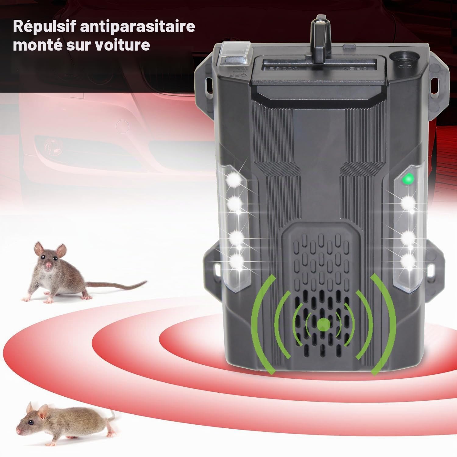 2X Répulsif à martres pour Voiture : Ultrasons et Clignotants, Protection à Long Terme Efficace Contre Les martres, Connexion à la Batterie 12V de la Voiture, Appareil Automatique de répulsion des