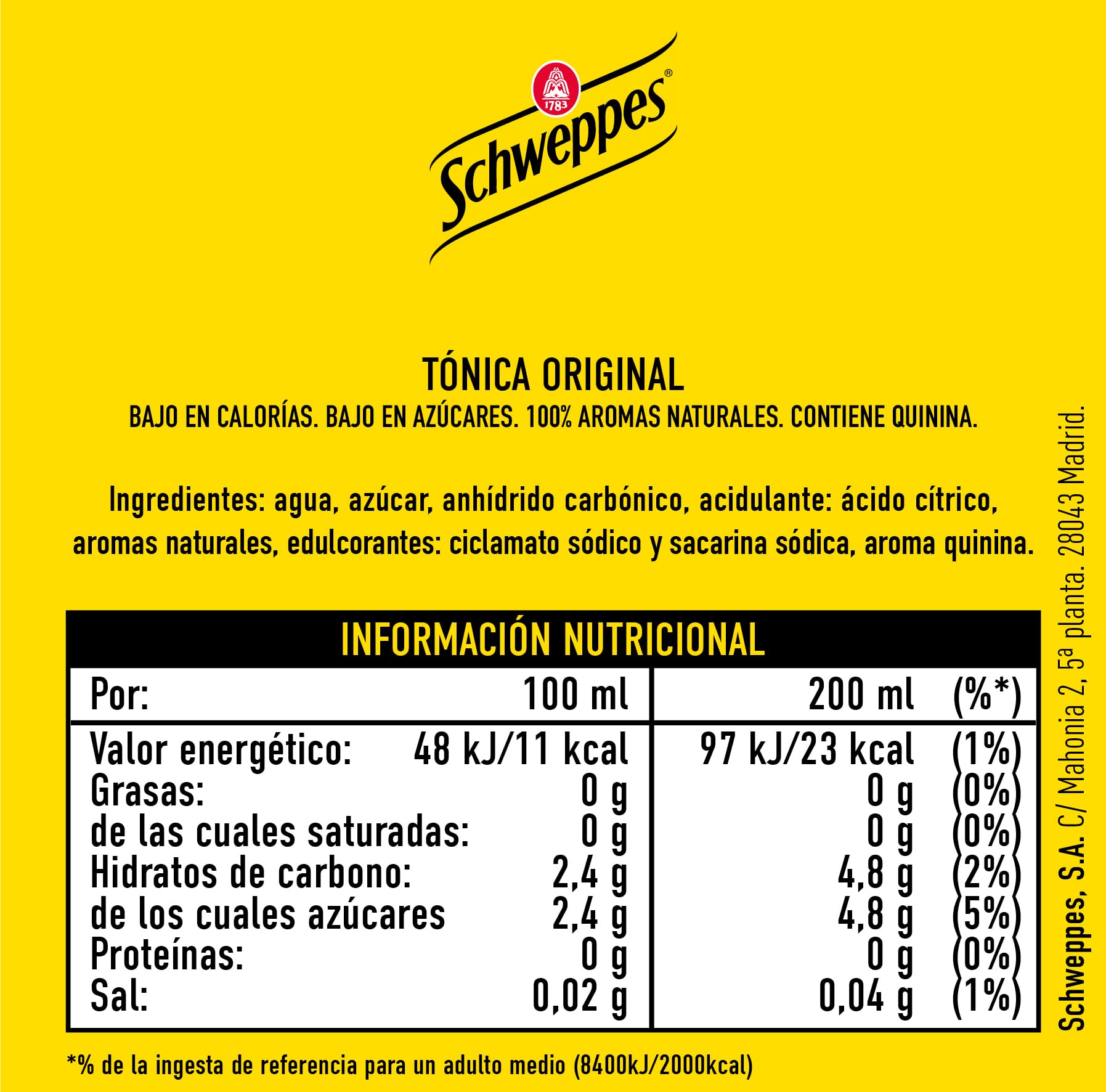 Schweppes Tónica Original, Bebida Refrescante - Lata, Pack 24 x 33 cl
