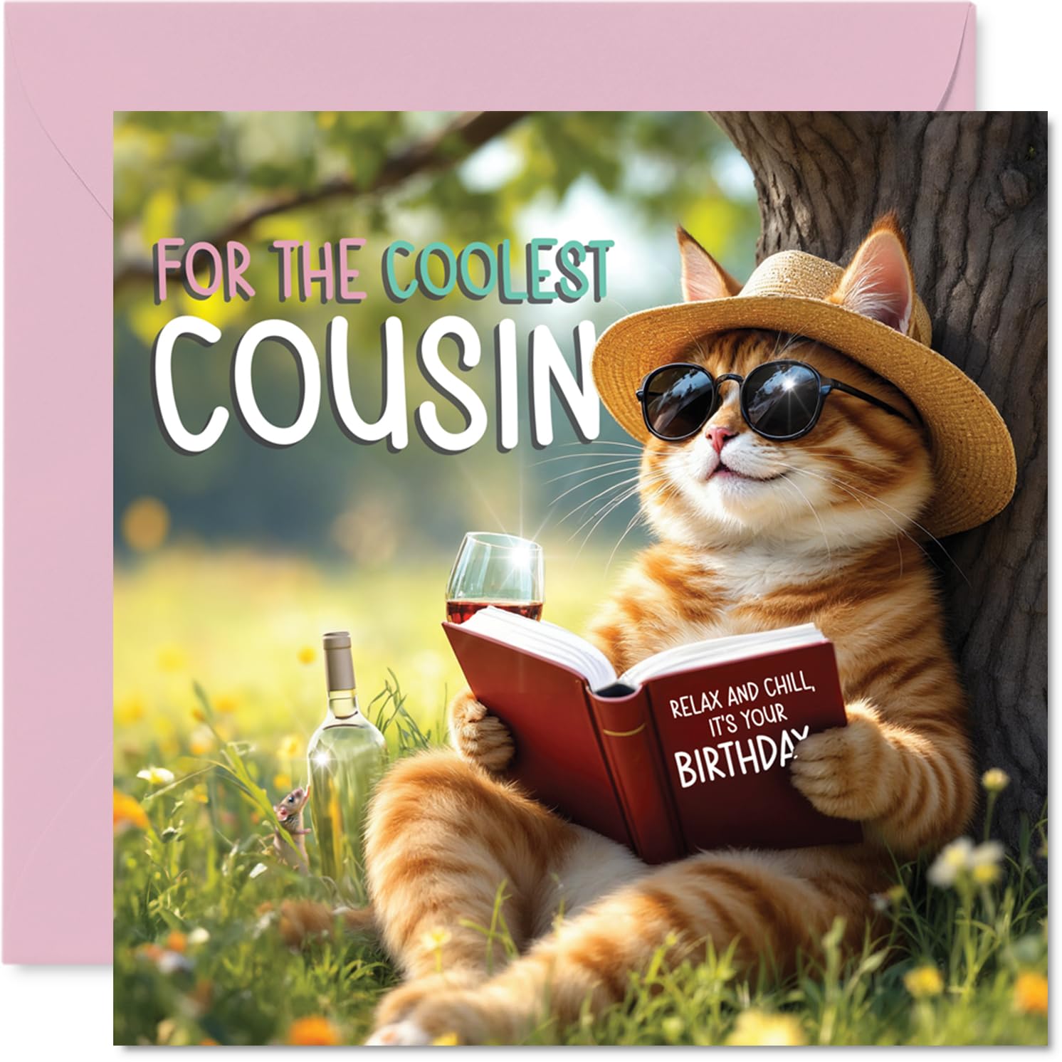Cousin Birthday Card - Story Book Cat - Happy Birthday Card for Cousin from Family Relative, 145mm book cat Bday Greeting Cards