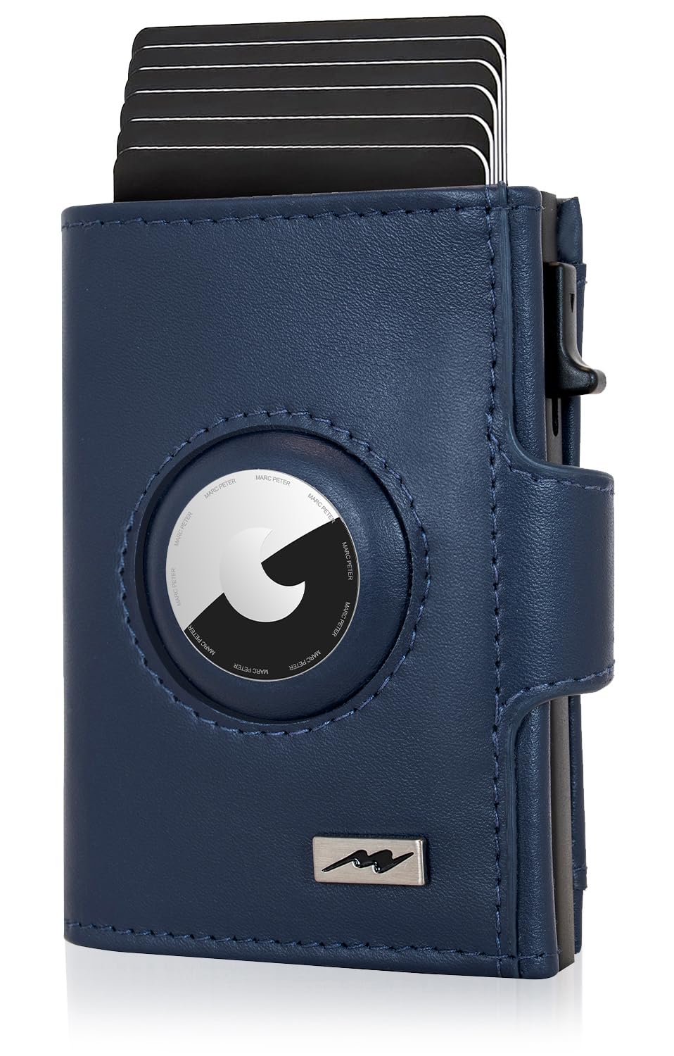 Marc Peter® Washingon Leather Slim Wallet AirTag Wallet with Coin Compartment, RFID Protection, Small Mini Wallet, Credit Card Holder, Brown, Classic