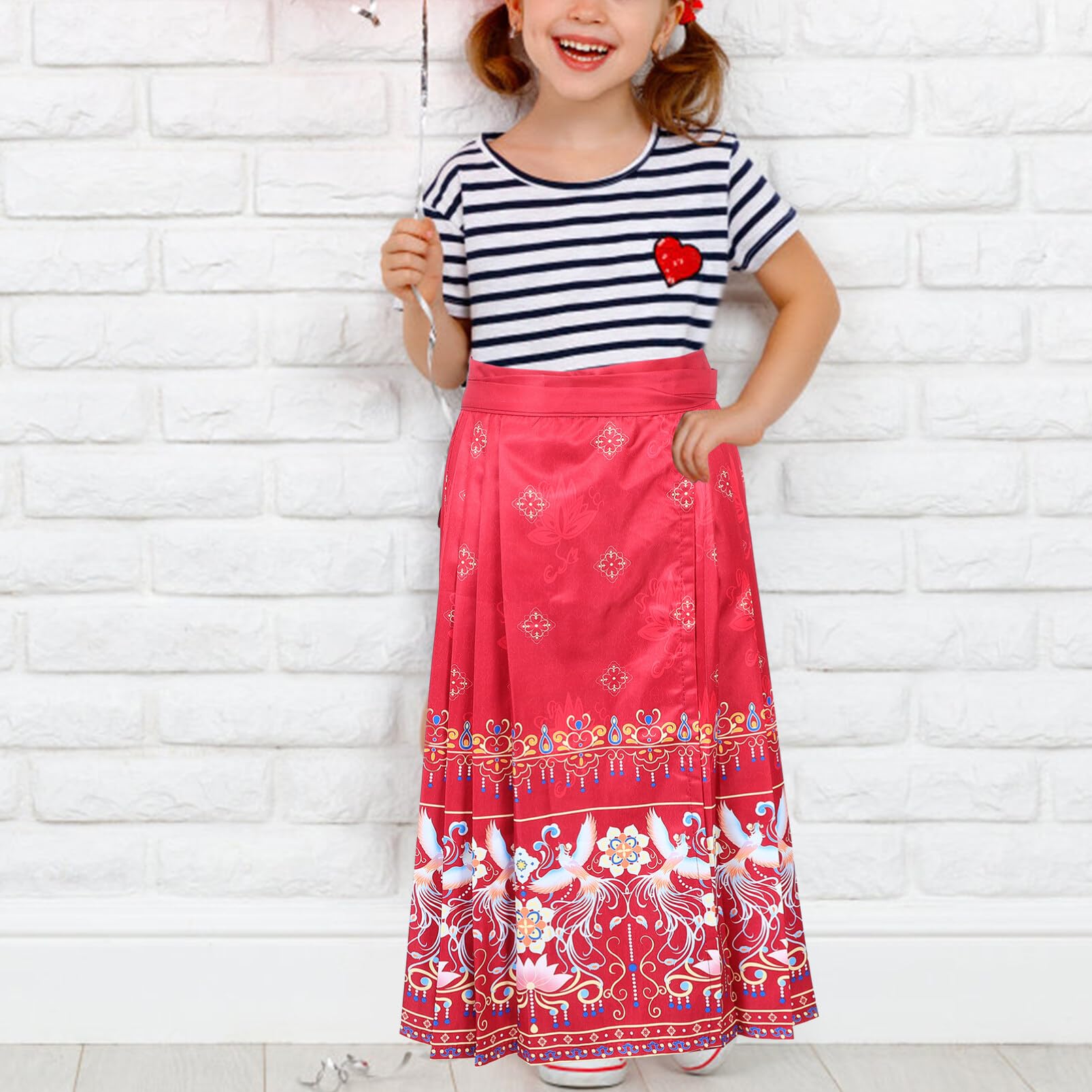 Falda Con Cara De Caballo Chino Faldas Hanfu Falda Larga Plisada Tradicional Ropa Para Niñas Pequeñas 130Cm Rojo