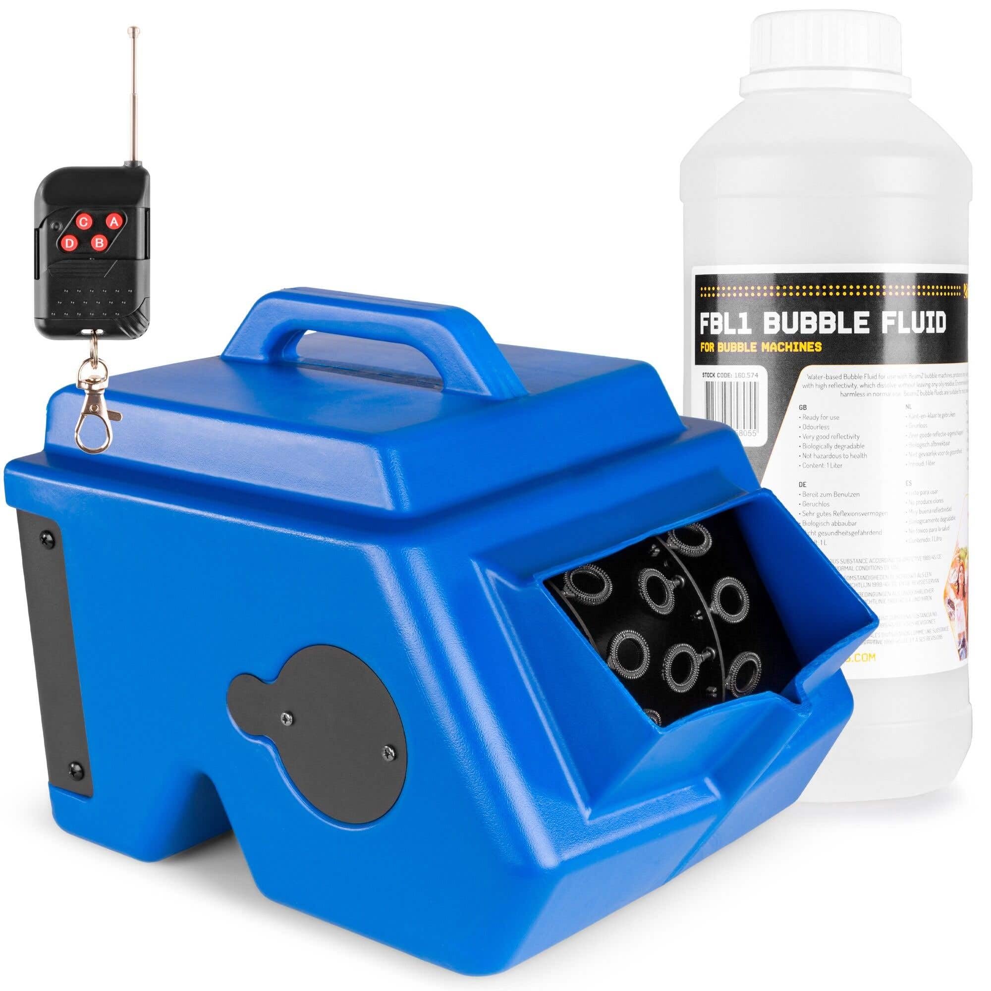 BeamZ B1500 Seifenblasenmaschine mit 1L Flüssigkeit, Hochzeit Seifenblasen Maschine Groß, 2 L Tank, Fernbedienung, 15.000 Bubbles p/M, 25 Watt, Bubble Machine, Seifenblasenmaschine Kinder Machine