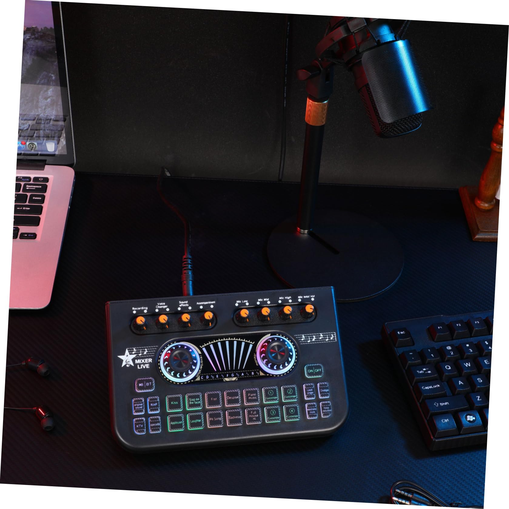 Beavorty Stimmverzerrer Mikrofon Audiomixer Mischpult mit Live Soundkarte Schwarz Metall/kunststoff Plug And Play für Karaoke und Gaming