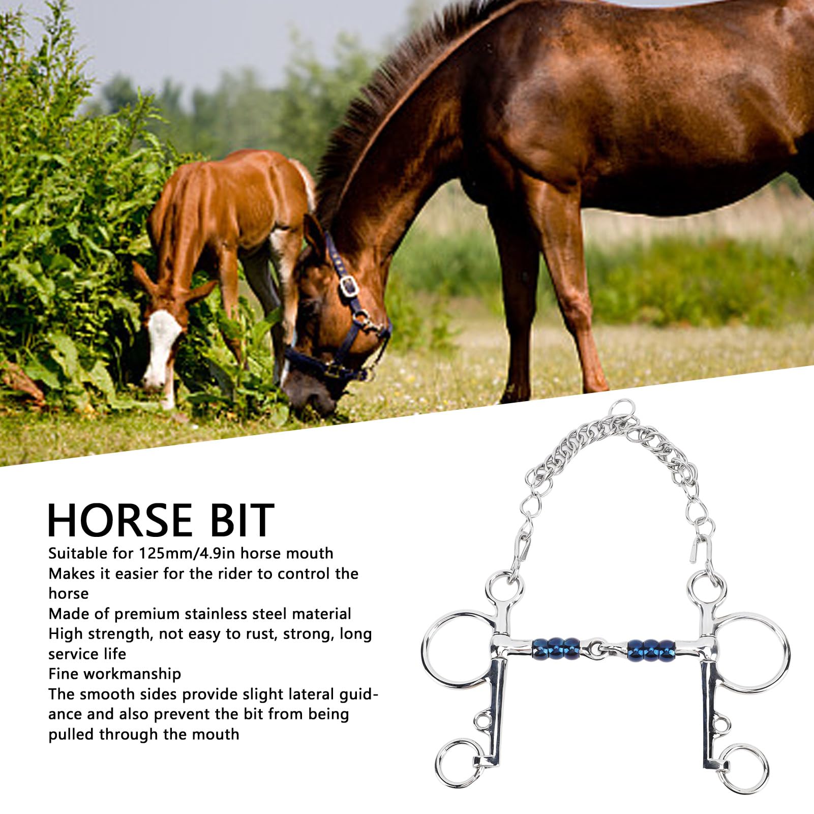 Horse Mouth Bit, 125mm Horse Bits Stainless Steel Training Bit D Rings Equestrian Snaffle Bit for Training Equestrian Equipment Racing Accessory