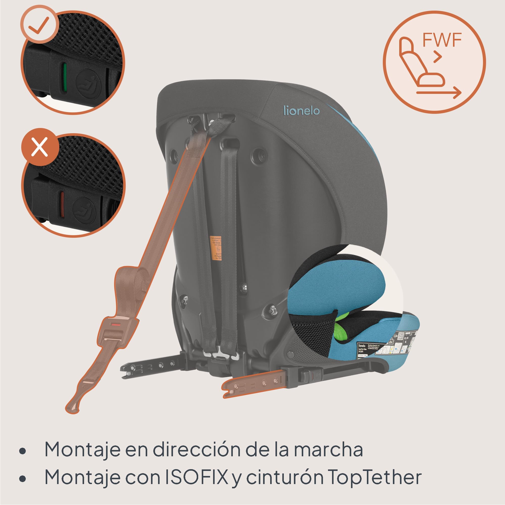LIONELO LEVI FIX I-SIZE Silla coche bebé 76-150 cm hasta 36 kg, Grupo 1 2 3, Protección lateral, 10 niveles de Ajuste del Reposacabezas, Fijación ISOFIX y Top Tether, R129 i-Size