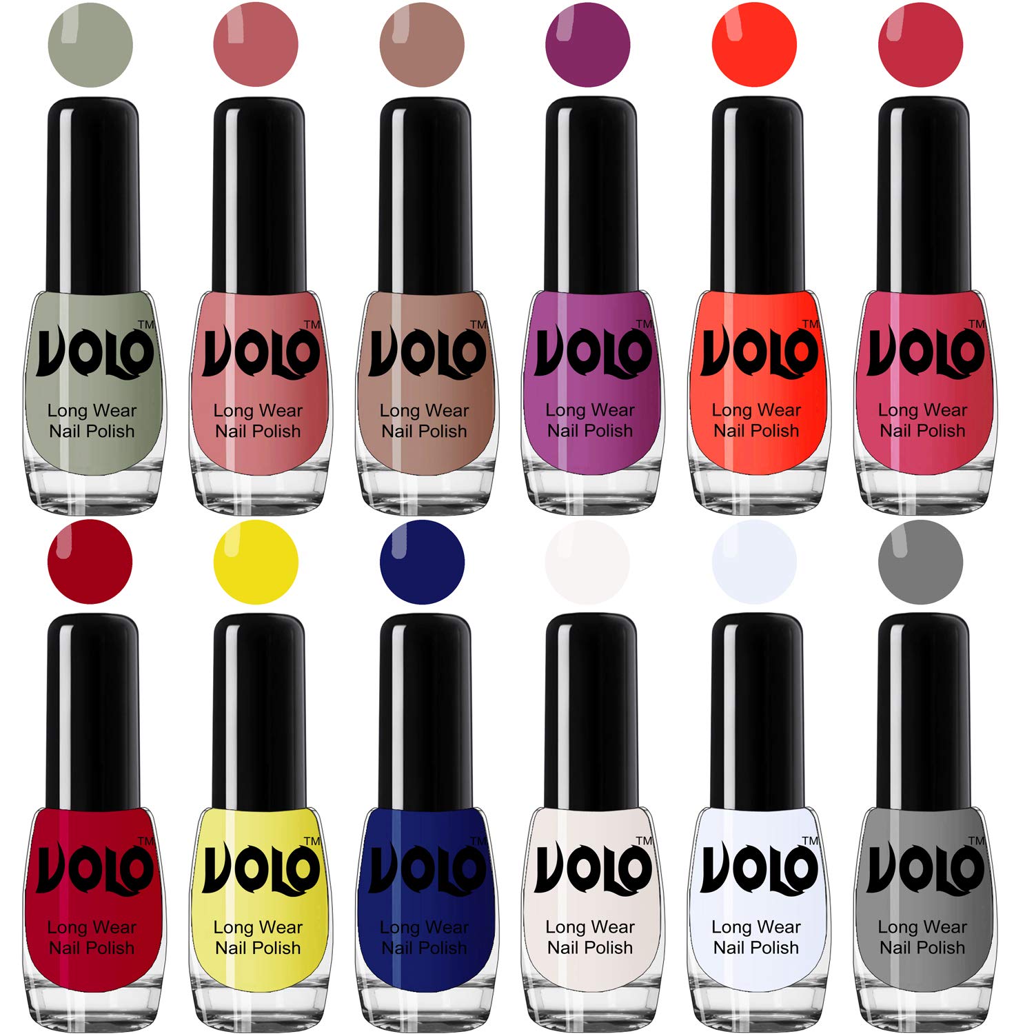 Volo Best Affordable Gloss Nail Polish Combo 12 Pcs Full Year Collection(Nude, Pink, Nude, Plum, Coral, Pink, Red, Yellow, Blue, White, Top Coat, Grey) 60 ML-image-13