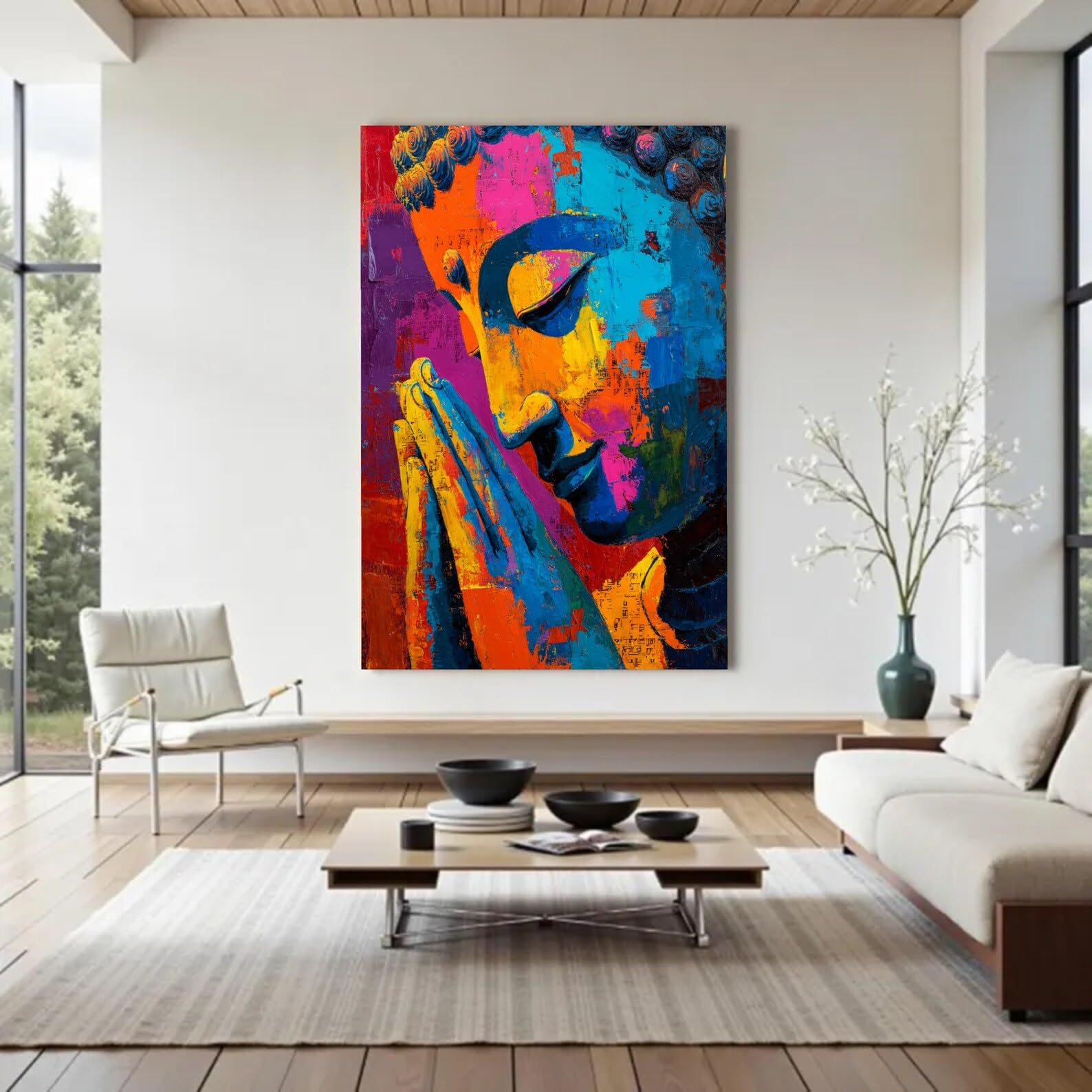 XINBAO Kolorowy Budda Obraz na płótnie Abstrakcyjna Dekoracja Medytacja Gotowy Do Powieszenia, Duże Dzieło Sztuki Na Płótnie Ścienne Rozmiar Obrazu (70 x 100 cm / Wewnętrzna rama)