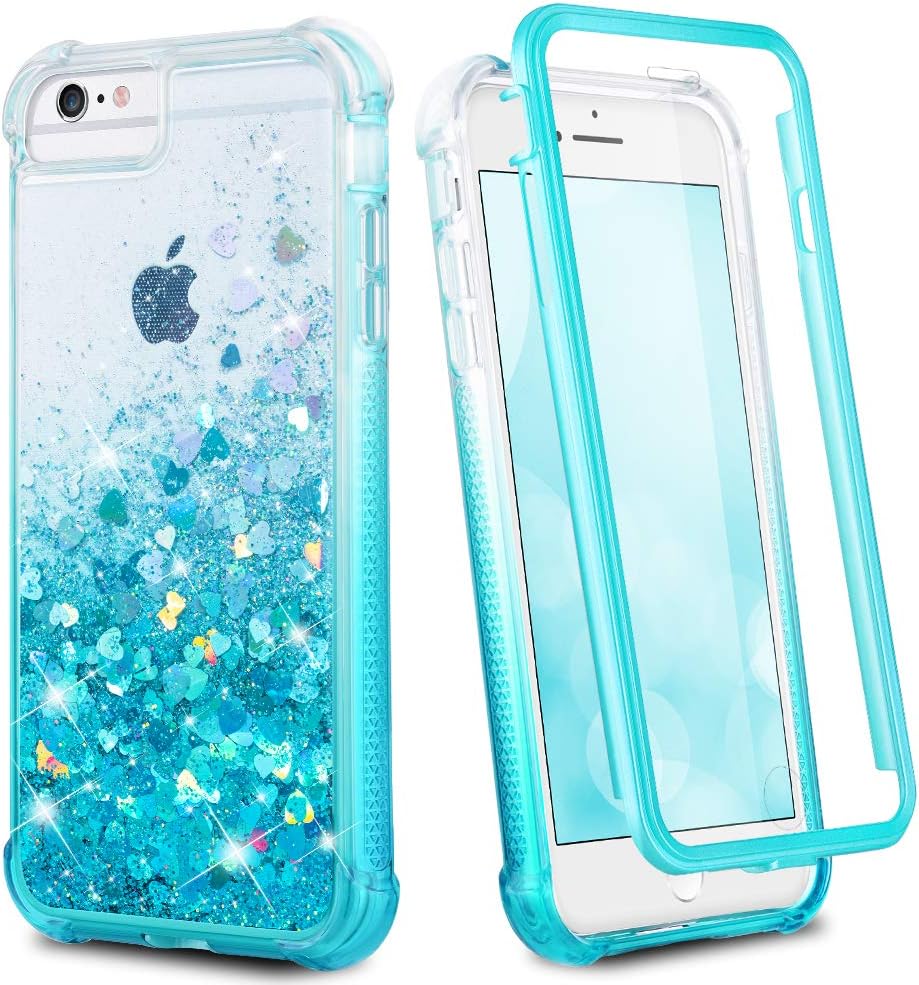 Ruky iPhone 6 6s 7 8 Case, Glitter Full Body Rugged Liquid Cover with Built-in Screen Protector, Shockproof Heavy Duty Girls Women Case for iPhone SE 2022 4.7” (Gradient Teal)