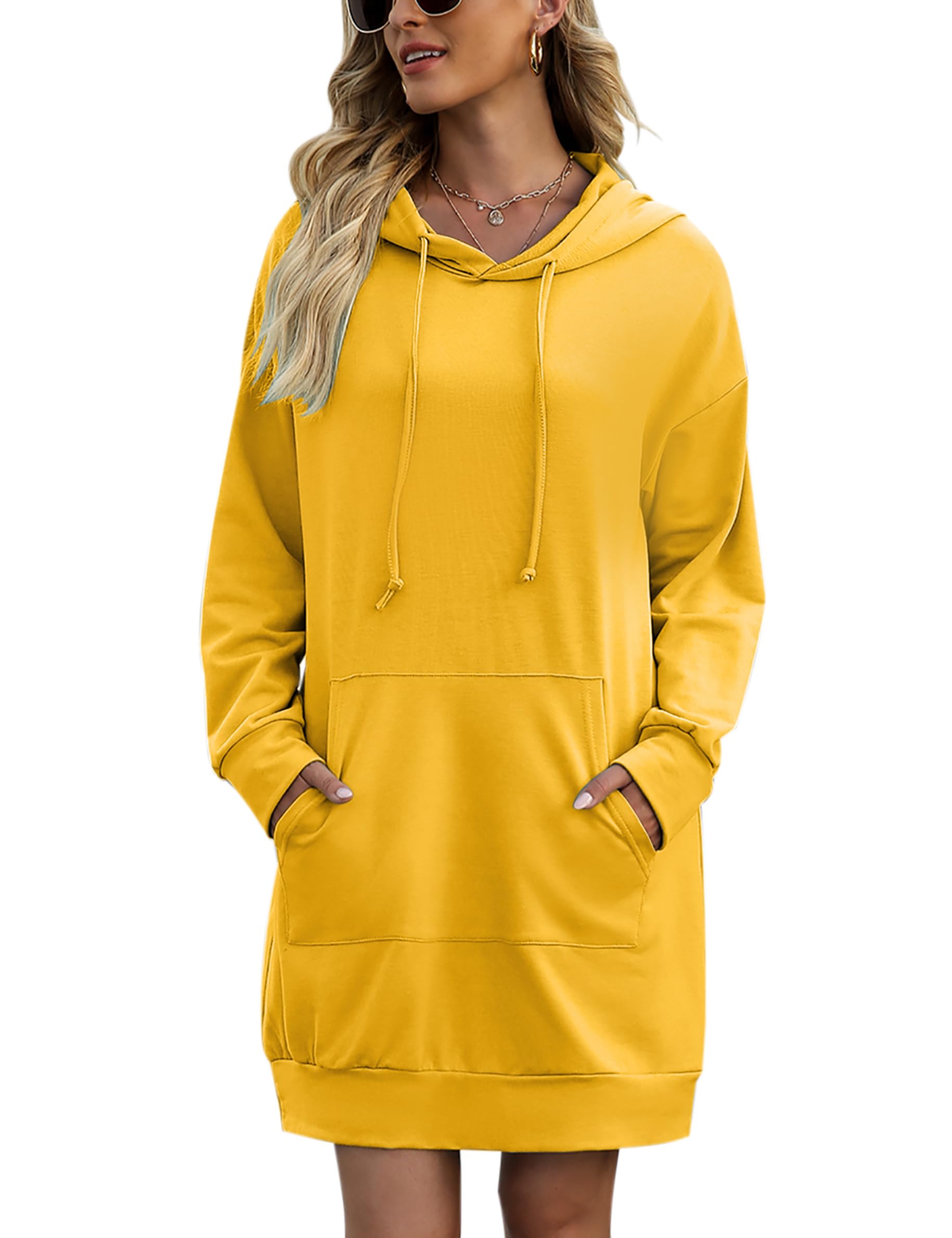 Quenteen Women Hoodies Dress Hooded Sweatshirts Dress Casual Long Sleeve Tunic Dress Oversized Sweatshirts with Pocket