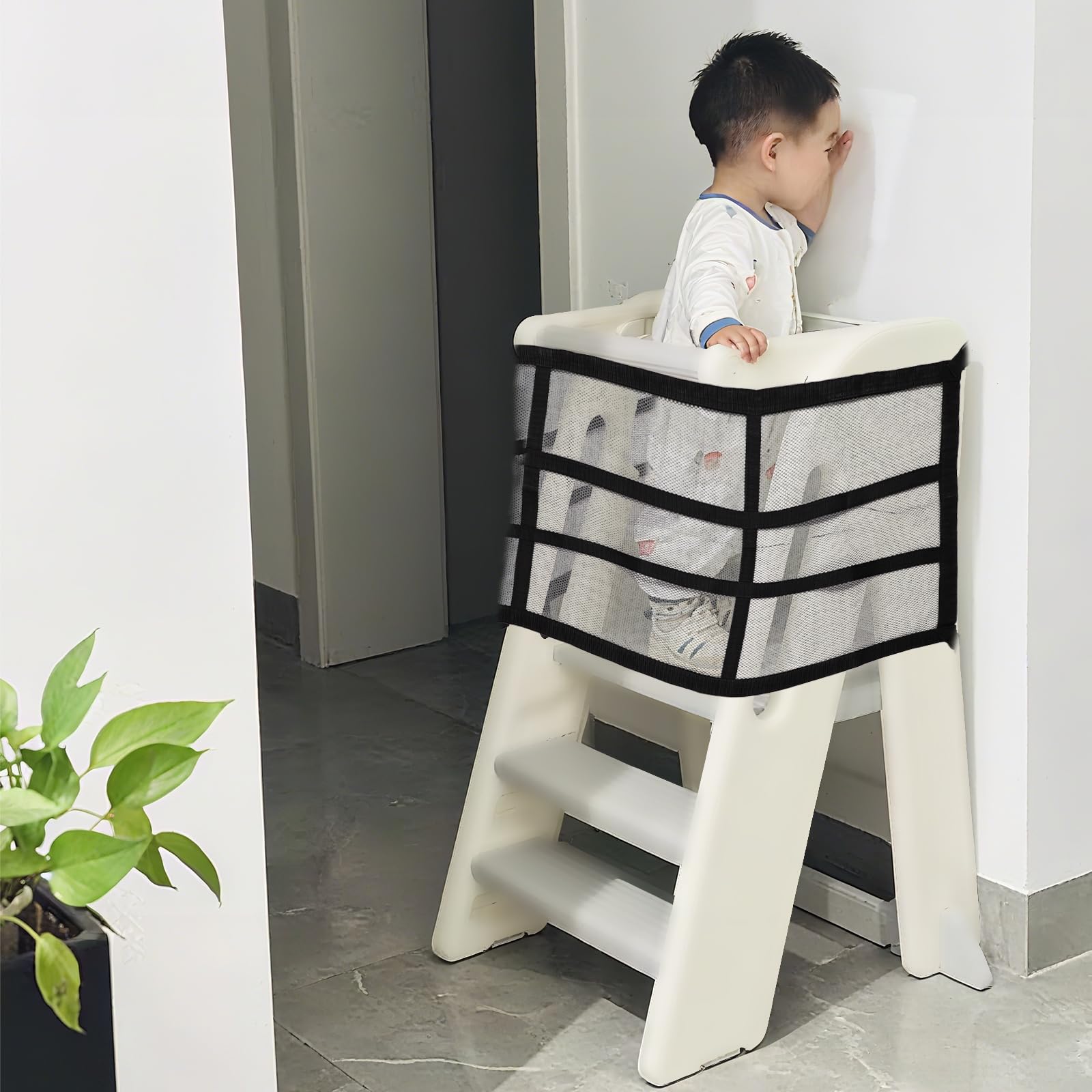 Lyreh Red de Seguridad para Niños, Malla Densa Poliéster Protección Red de Seguridad Infantil Cuatro Lados Práctica Plataforma Aprendizaje para Cocina Dormitorio Comedor (Negro)