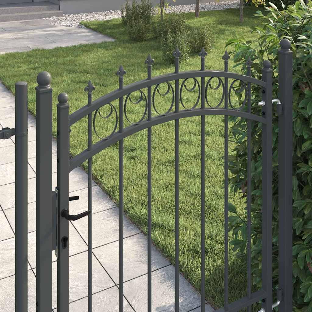 Cancello da Giardino EMMEN in Acciaio Verniciato a Polvere con Punte 104x180cm Grigio con 2 Pali e 3 Chiavi per Esterno Vialetto Recinzione Cancello Cortile Accesso Sicurezza