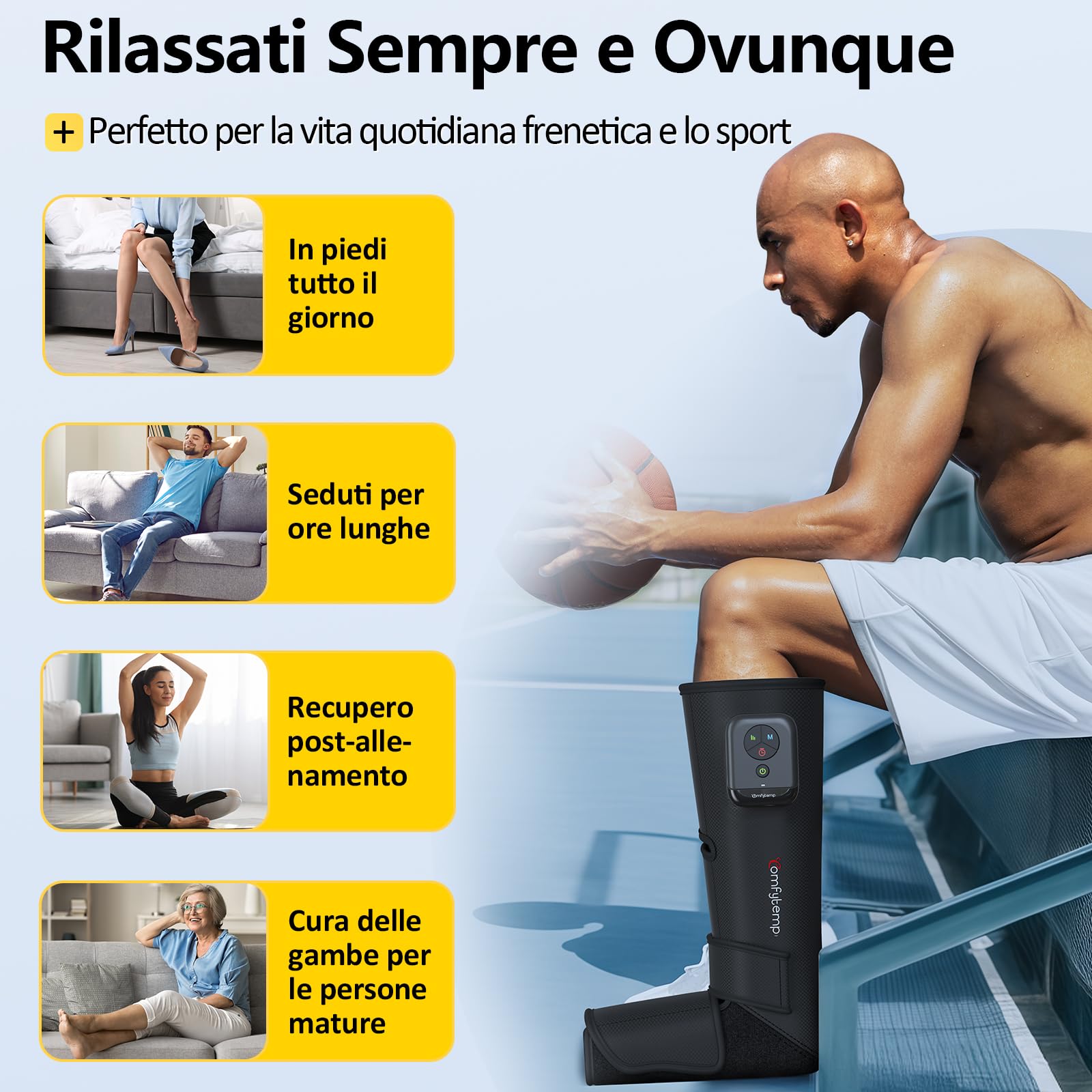 Comfytemp Massaggiatore Wireless per Piedi e Gambe, Allevia la Fatica, con Massaggio Airbag 360°, Per circolazione e rilassamento, App DIY Personalizzabile, Regalo Perfetto per Mamma, Papà e Atleti