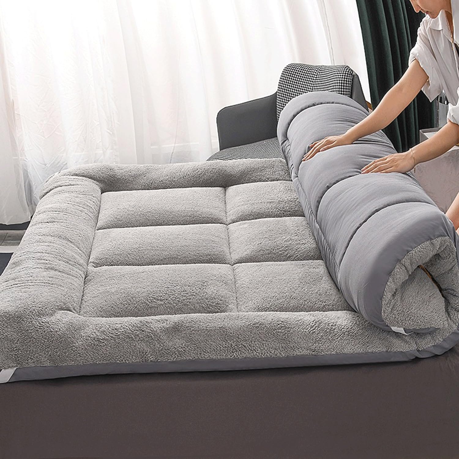 Foldable Tatami Japanese Floor Mat Futon Mat Thickened Japanese Futon Mattress Single Japanese Futon For Single Double Queen Bed(Grey,90 * 200cm)