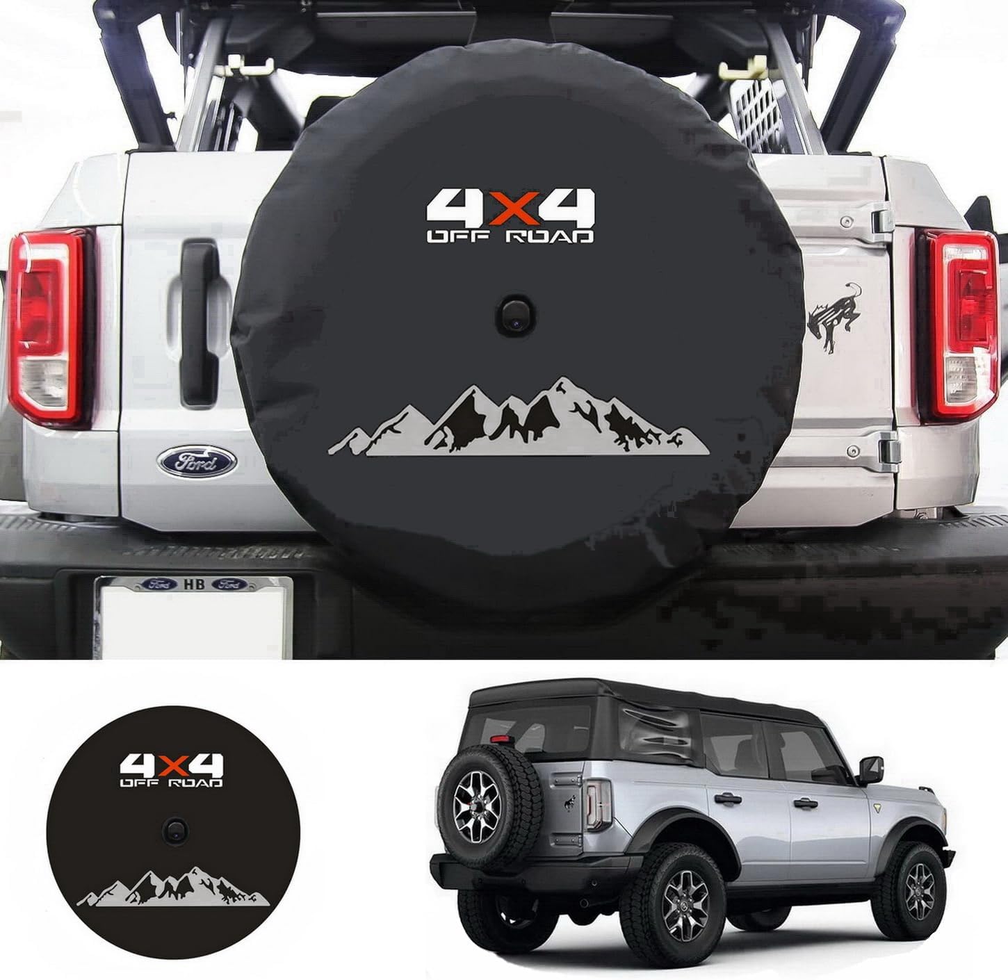 for Ford Bronco Spare Tire Cover with Camera Hole, for Jeep Wrangler Spare Wheel Cover with Camera Hole, Spare Tire Cover Protector 4X4 Off-Road (XL: 285/70R17, 255/70R18)