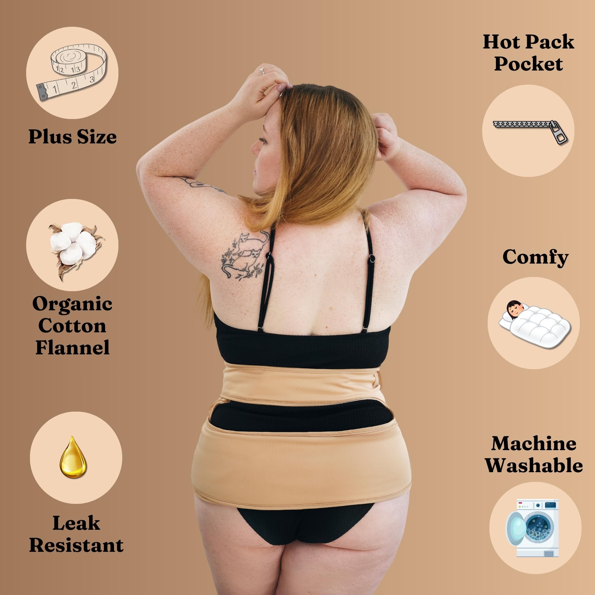 Sentre Plus-Size Castor Oil Pack Wrap, Adjustable Straps for Sizes S-5X (up to 67in), Organic Cotton Flannel Interior, Leak-Resistant Exterior, Machine Washable (Khaki)