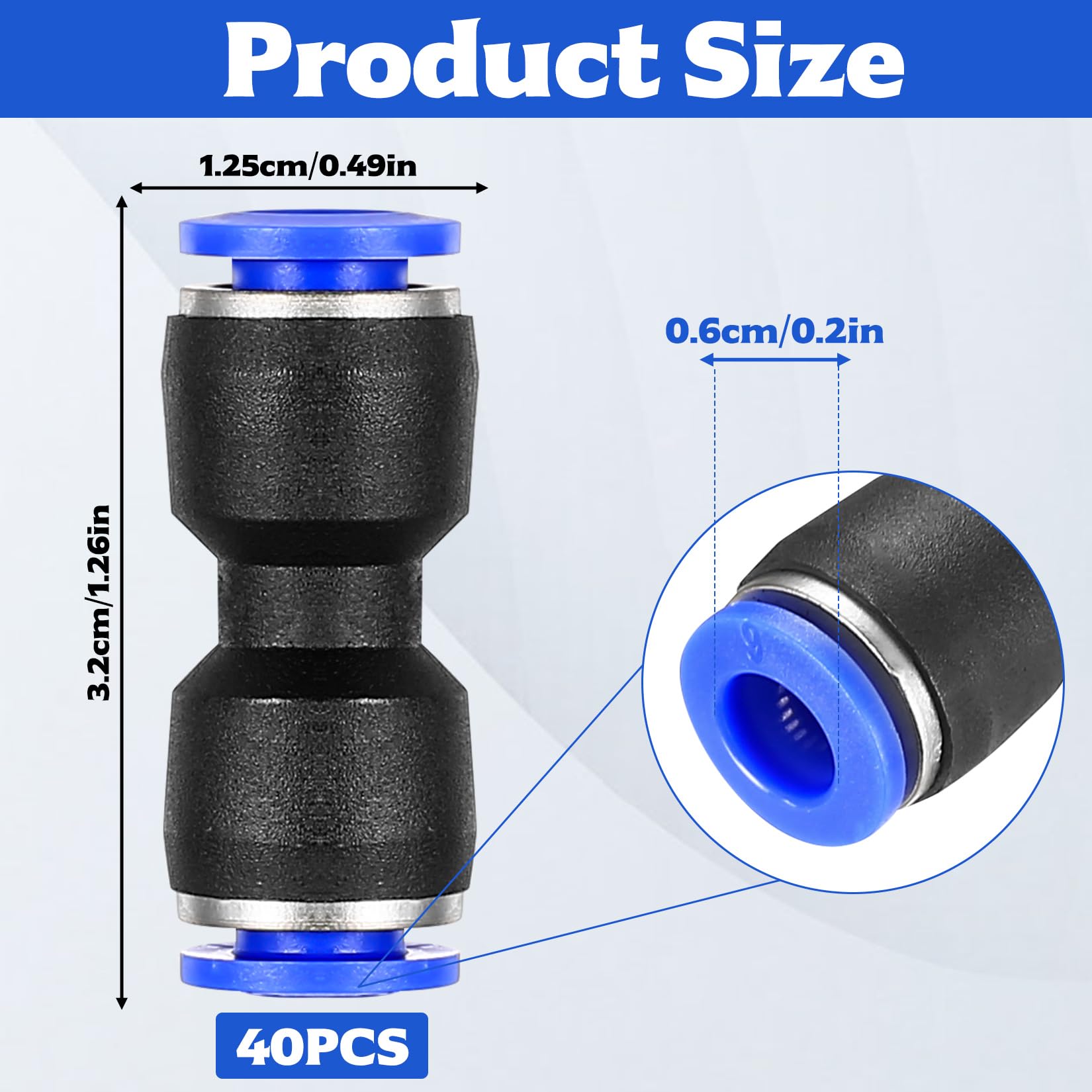 40 szt złączek pneumatycznych prosta szybkozłączka 6mm na 6mm push-in zestaw złączek do węża powietrznego z pudełkiem do przechowywania narzędzia ciśnieniowe