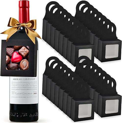 30 piezas de papel kraft para botellas de vino con ventana colgante, cajas de vino plegables para regalo, botellas de vino vacías para decoración de