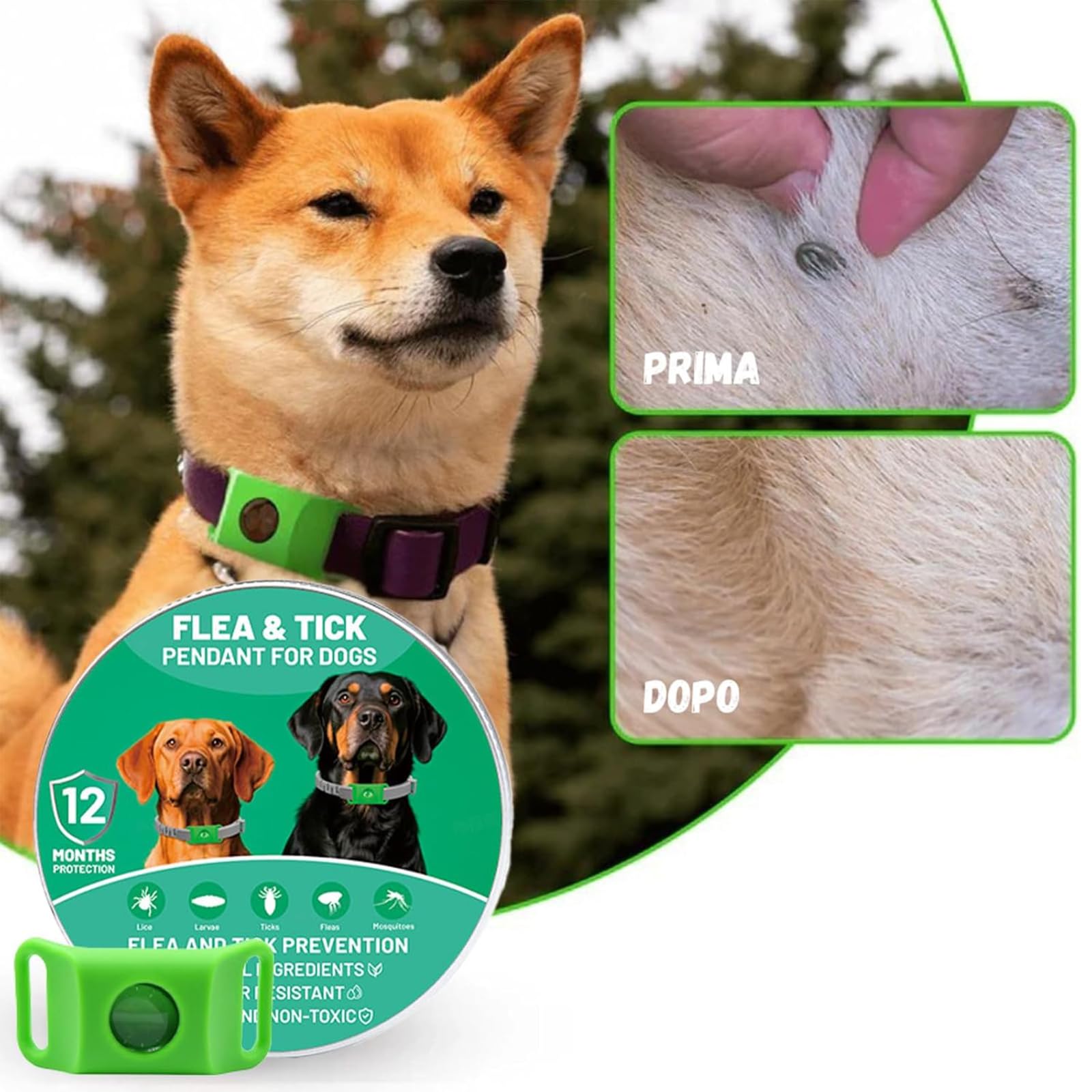 Natürliches Floh- & Zeckenhalsband mit Repellent-Anhängern für Hunde, 2 St.