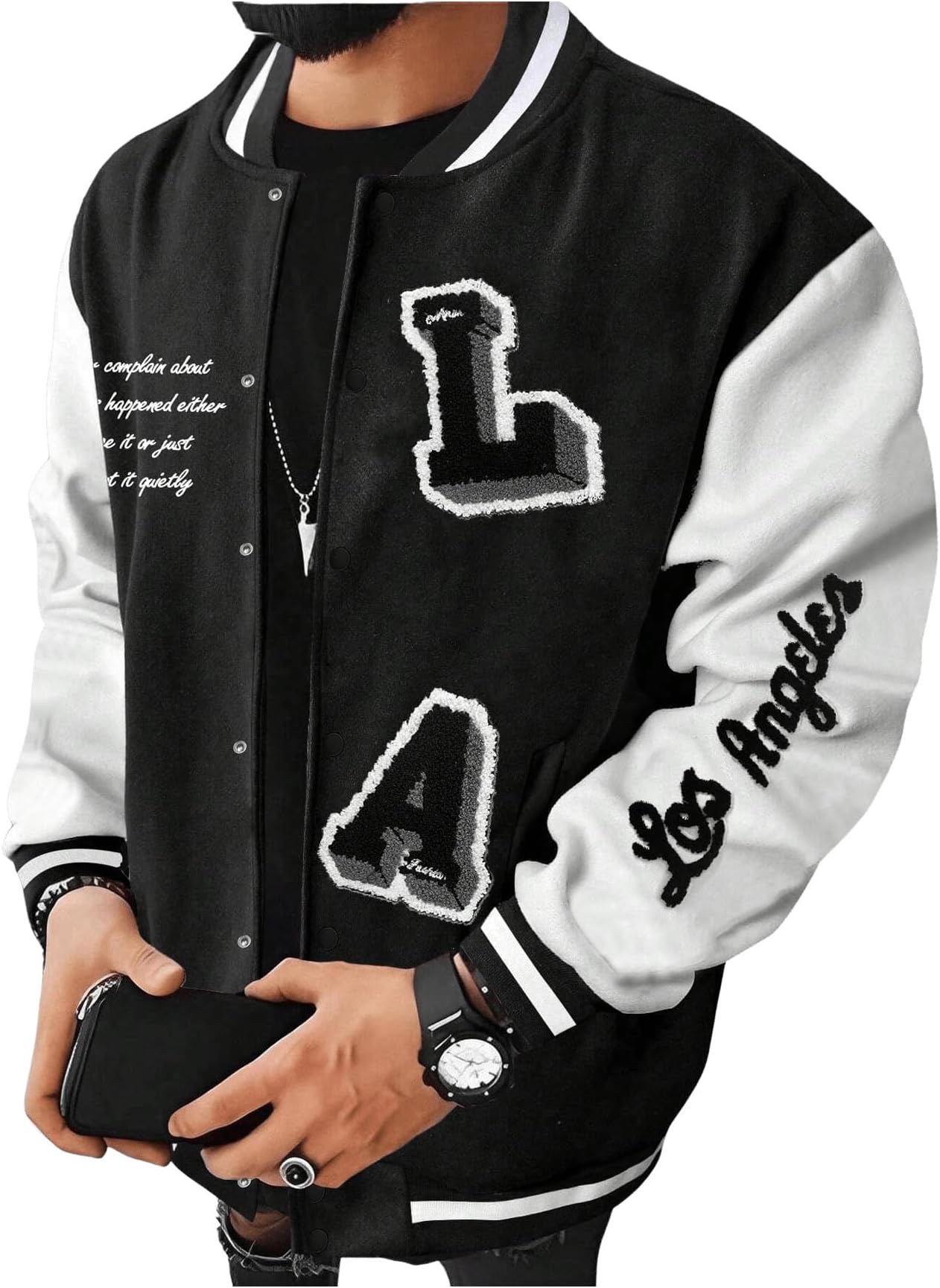 SOLY HUXMen's Varsity Jacket Letter Print Color Block Long Sleeve Baseball Jacket Coat