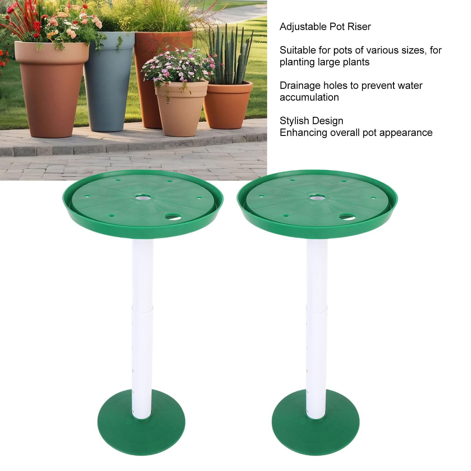 Lot 2 inserts jardinière réglables hauteur pour grands pots, rehausseurs plantes coniques hauts, inserts levage plantes portables (GREEN)