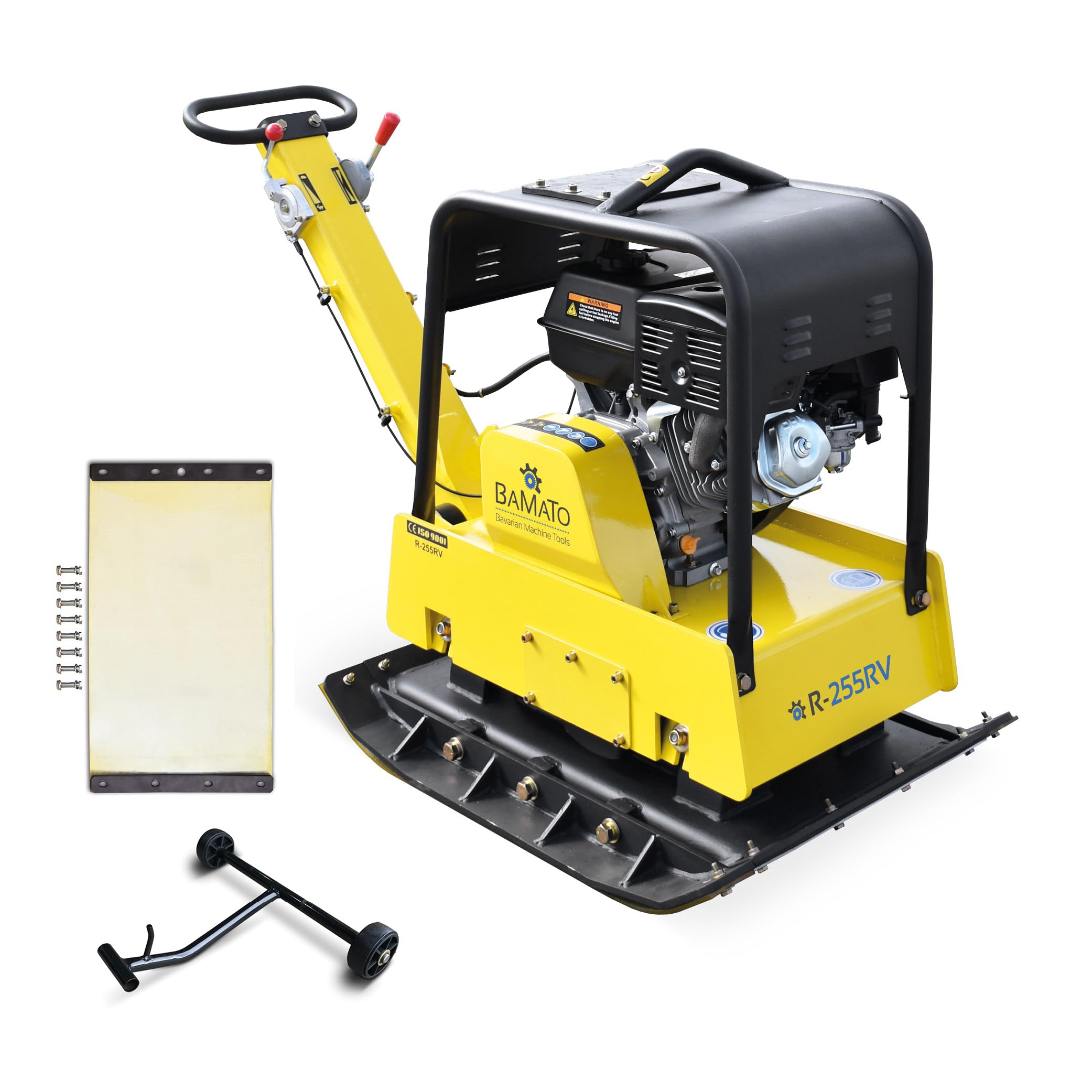 BAMATO Rüttelplatte R-255RV Verdichter Rüttler | Mit Vor- und Rücklauf | 38 kN Verdichtungsdruck | 8,2 kW | Inkl. Fahrwerk & Gummimatte