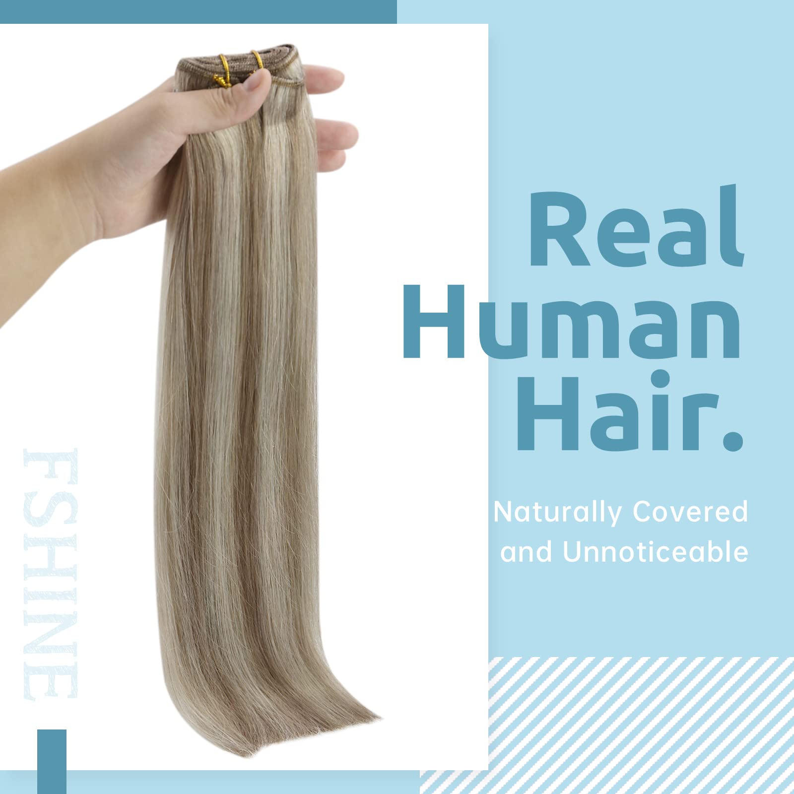 Fshine Capelli Clip in Extension 55.8cm 120g Extension Remy Hair Marrone Chiaro Alto Biondo Platino Extension 7Pcs Clip in Human Hair Extensions Lisci Capelli #8P60