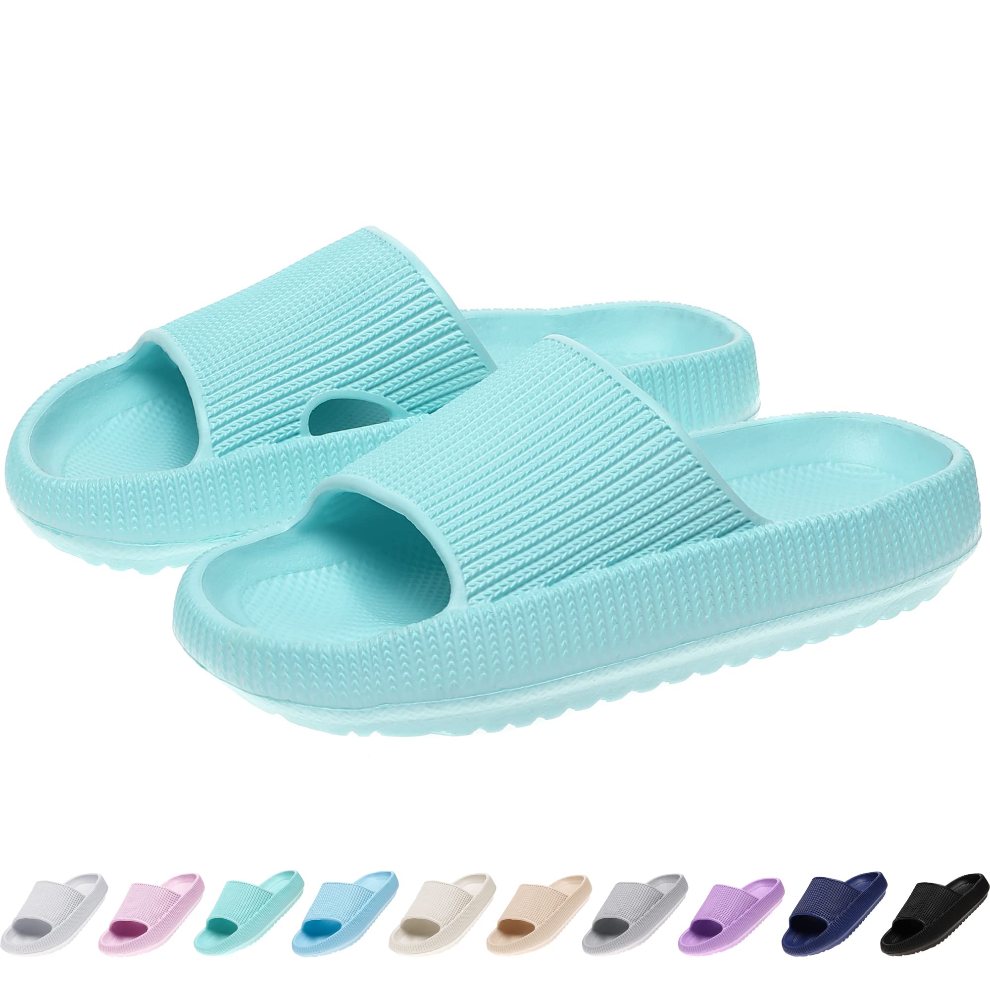 rosyclo Cloud Slides for Kids, Toddler Pillow Slippers Shower Bathroom Non-Slip Open Toe Super Soft Comfy Thick Sole Cozy Boys Girls Home House Cloud