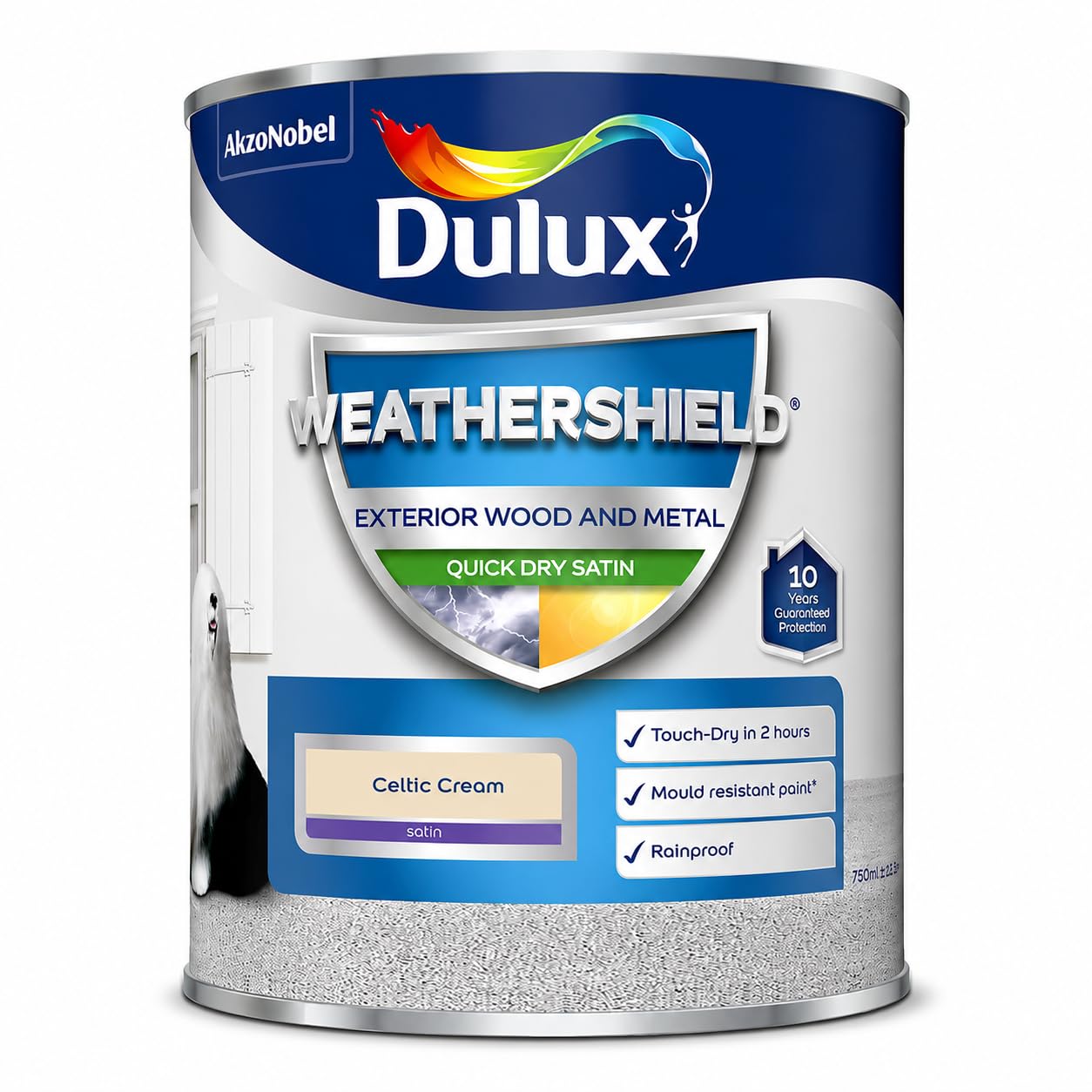 Celtic Cream Weathershield Quick Dry Exterior Satin Paint 750ml | Exterior Wood and Metal Paint | Mid Sheen Weatherproof Finish | Outdoor Satin Paint for Doors Gates Railings and Window Frames