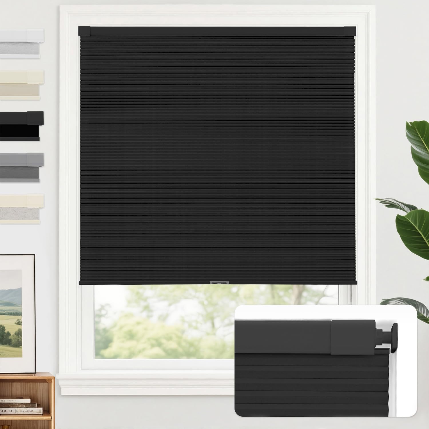 View 1 of ***MISSING HARDWARE***

AOSKY 100% Blackout No Drill Cellular Shades Blinds for Indoor Windows, No Tools Thermal Insulated Black Out Cordless Honeycomb Blinds for Bedroom Living Room Window, 45" W x 64" H, Black