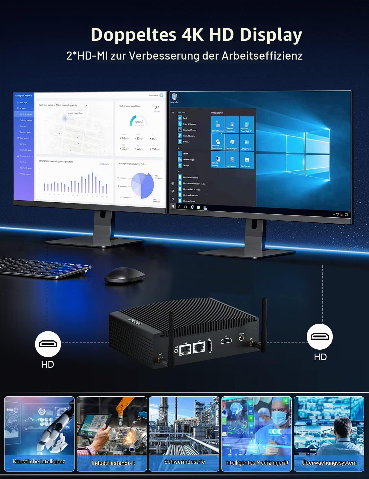 HYSTOU Lüfterloser Industrie Mini PC i5 8260U/8350U, Fanless Mini PC 16GB Ram DDR4 512GB SSD 4K Doppel Display Mini Computer Unterstützt Win 11 Pro