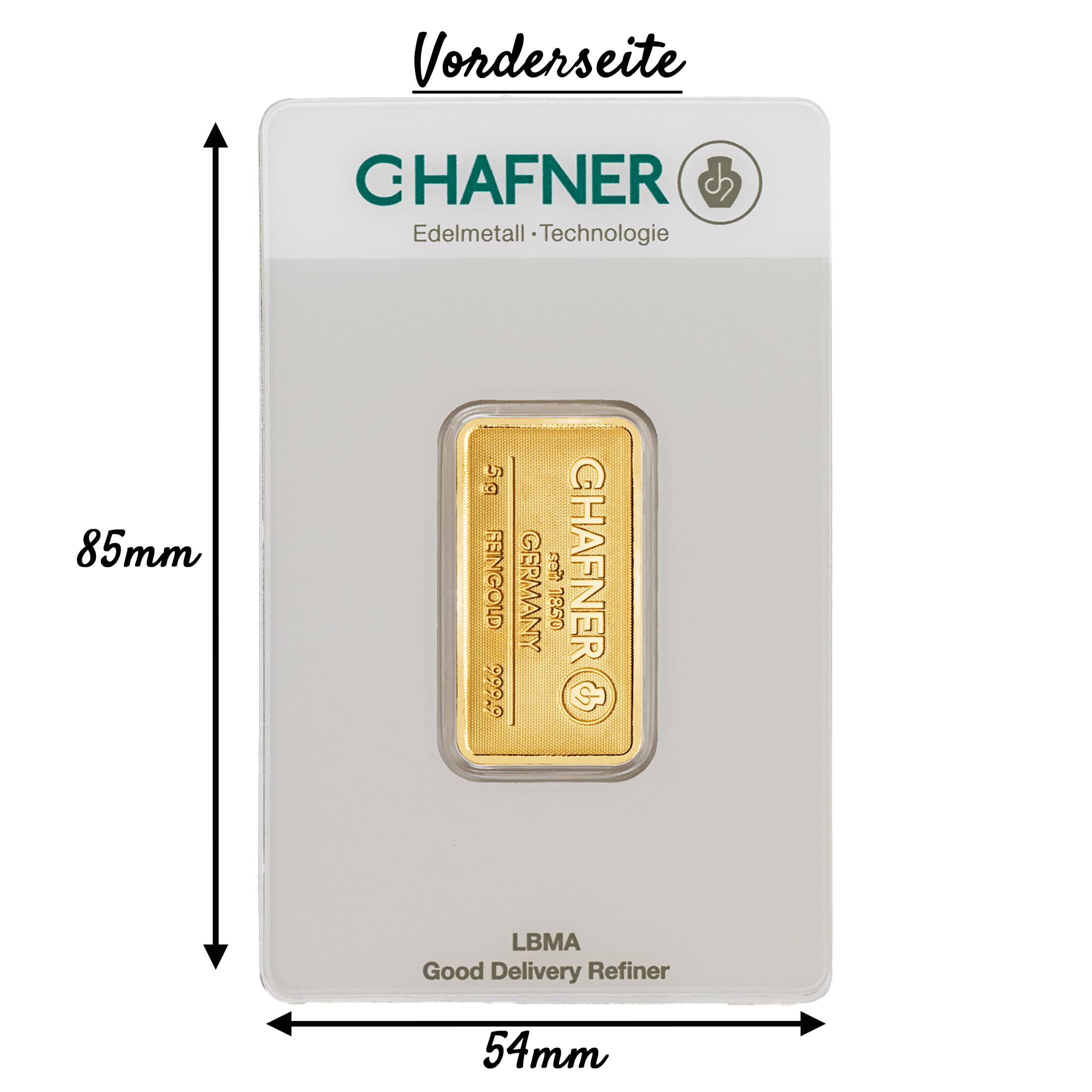 Gold verschenken – Goldbarren C.Hafner - Feingold - Anlagegold - inkl. Geschenkverpackung, Grußkarte und Echtheitsgarantie (5g Gold)