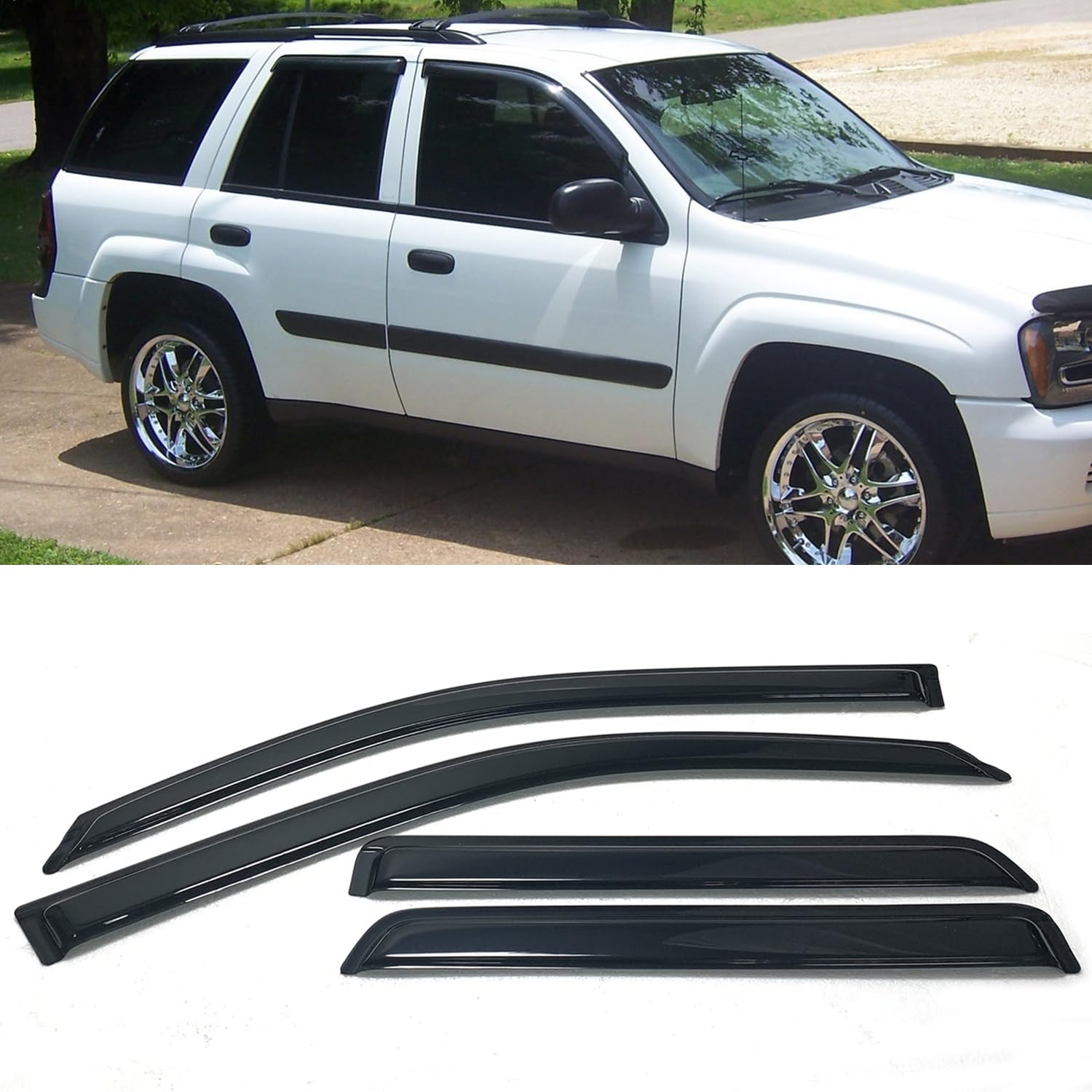 Smoke Tinted Window Sun Rain Visors Vent Guard Shade Compatible with Chevy Trailblazer GMC Envoy 2002-2009